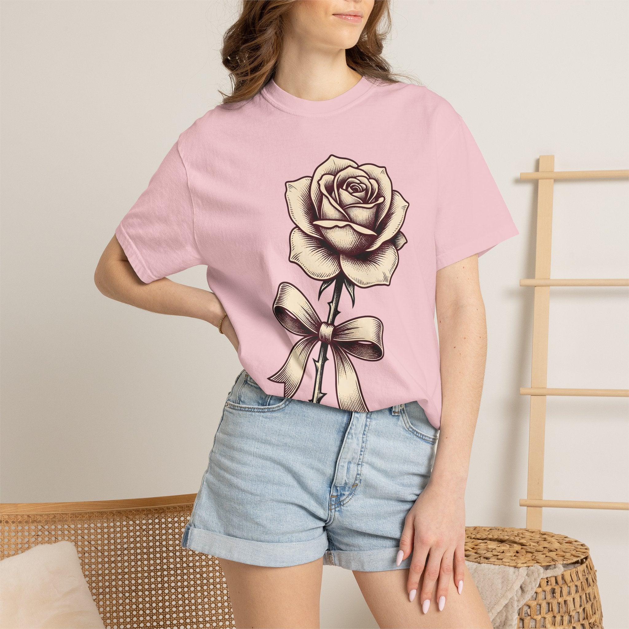 Rose Blossom Shirt Floral Nature Gift Women Antique Tee Flower T-Shirt Botanical Enthusiast Vintage Tshirt Wilderness Graphic Outline Tie