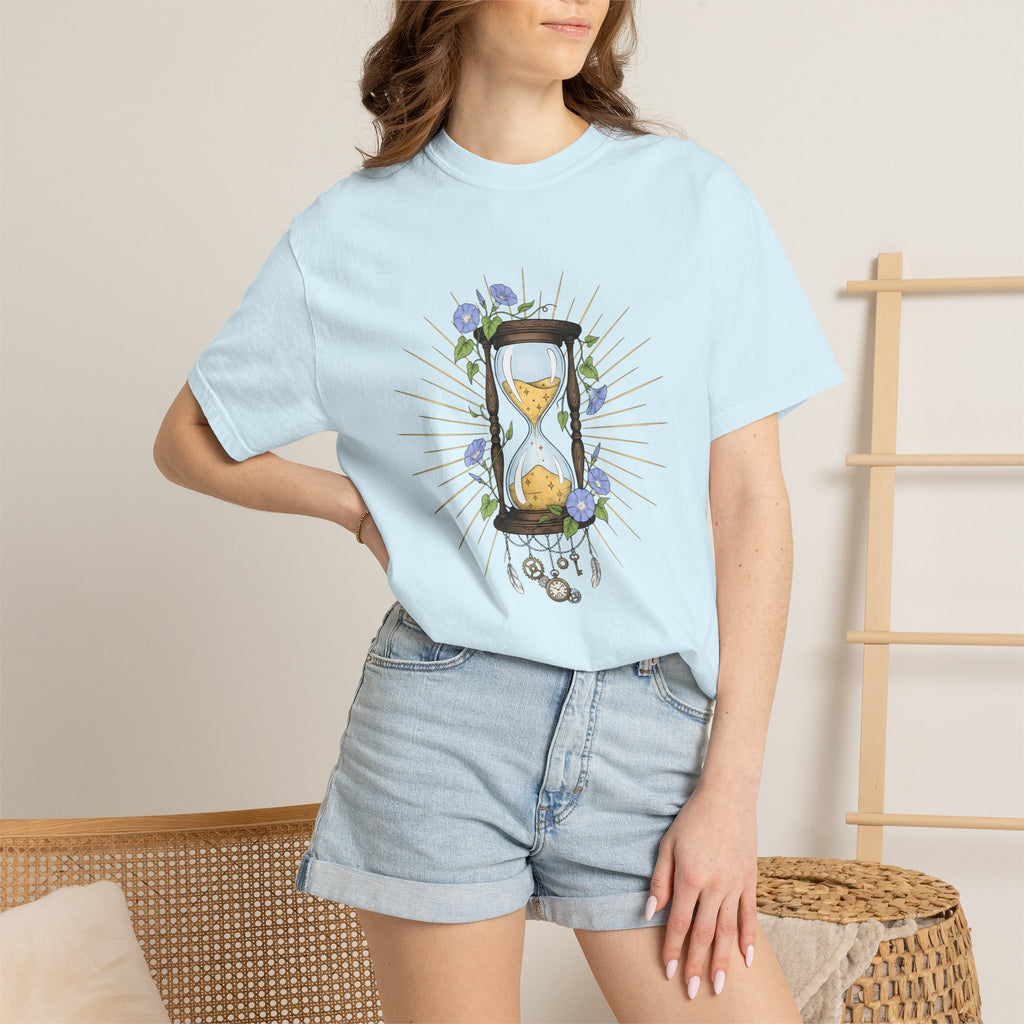 Hourglass Floral Shirt Boho Chic Celestial Gift Women Boho Tee Sand Timer T-Shirt Bohemian Fan Hippie Tshirt Galaxy Graphic Vintage Gears