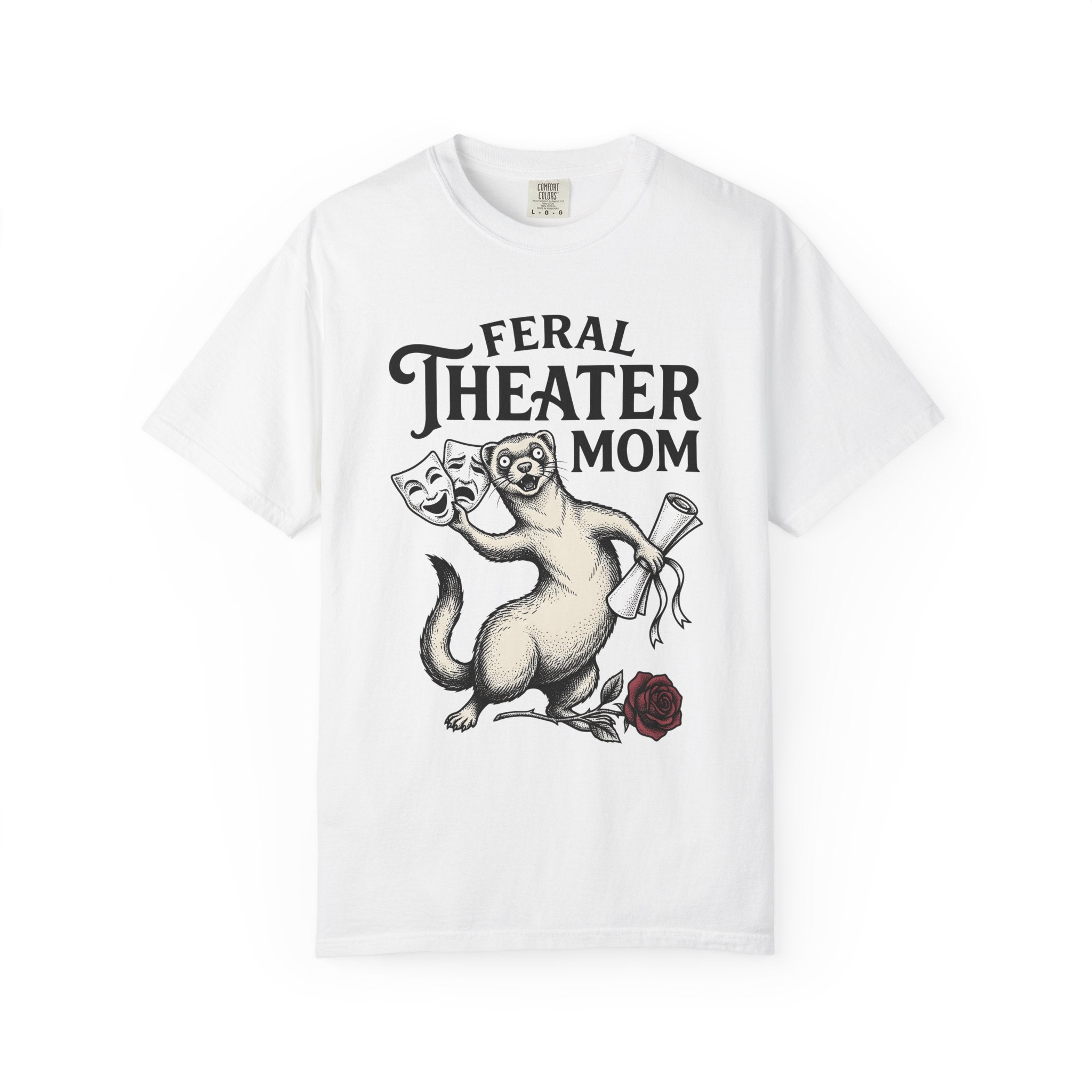 Ferret Theater Masks Shirt Moms Theater Gift Women Vintage Tee Mask T-Shirt Motherhood Enthusiast Retro Tshirt Stage Graphic Hand Drawn Rose