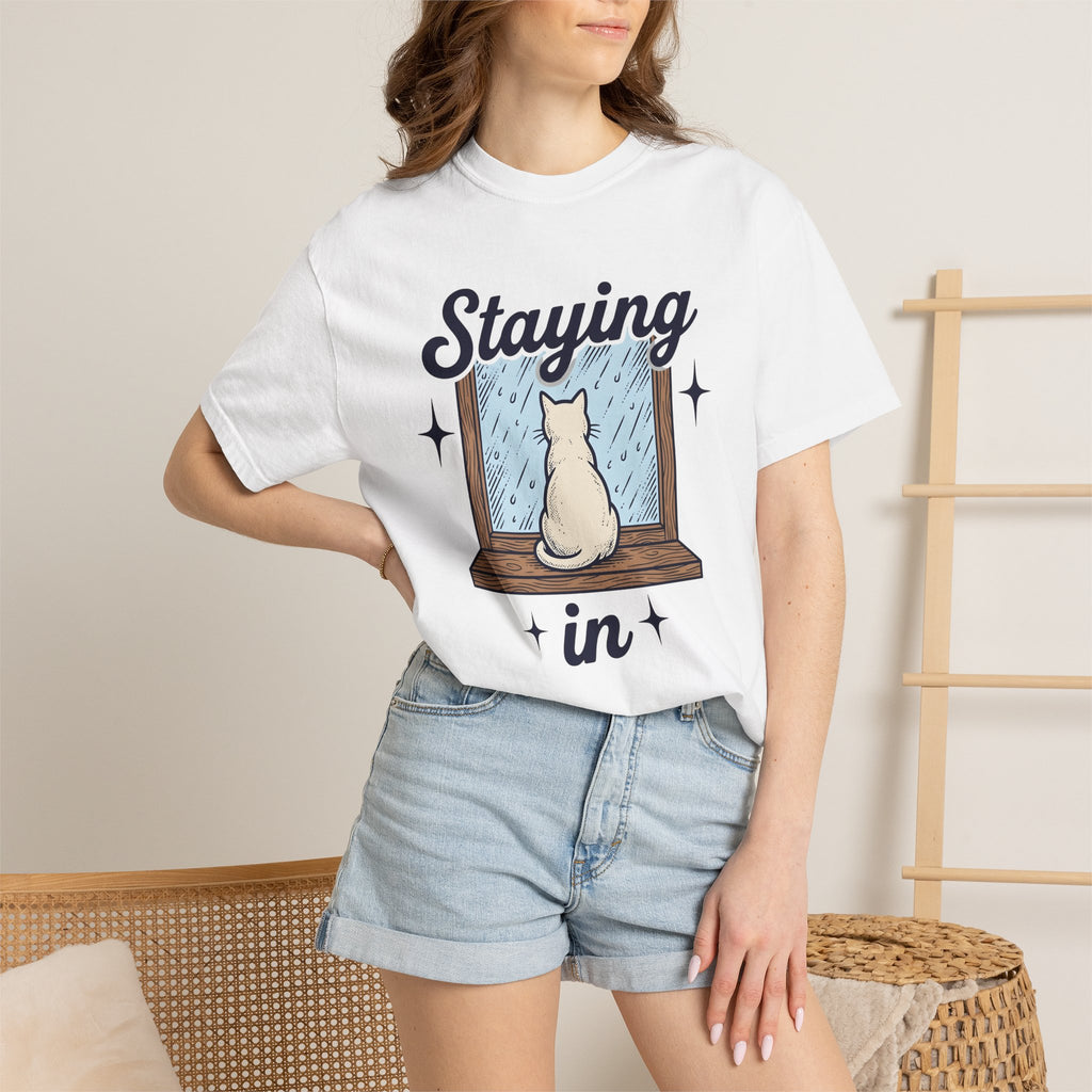 Cat Window Shirt Cat Decor Gift Women Sketch Tee Window Perch T-Shirt Cat Fan Drawing Tshirt Retro Raindrops Tshirt