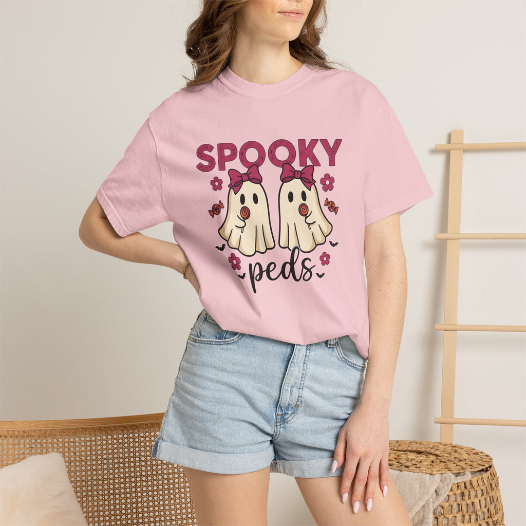 Ghost Candy Shirt Nurses Halloween Gift Women Cute Tee Candy T-Shirt Nurse Enthusiast Kawaii Tshirt Spooky Graphic Hand Drawn Pink Bow