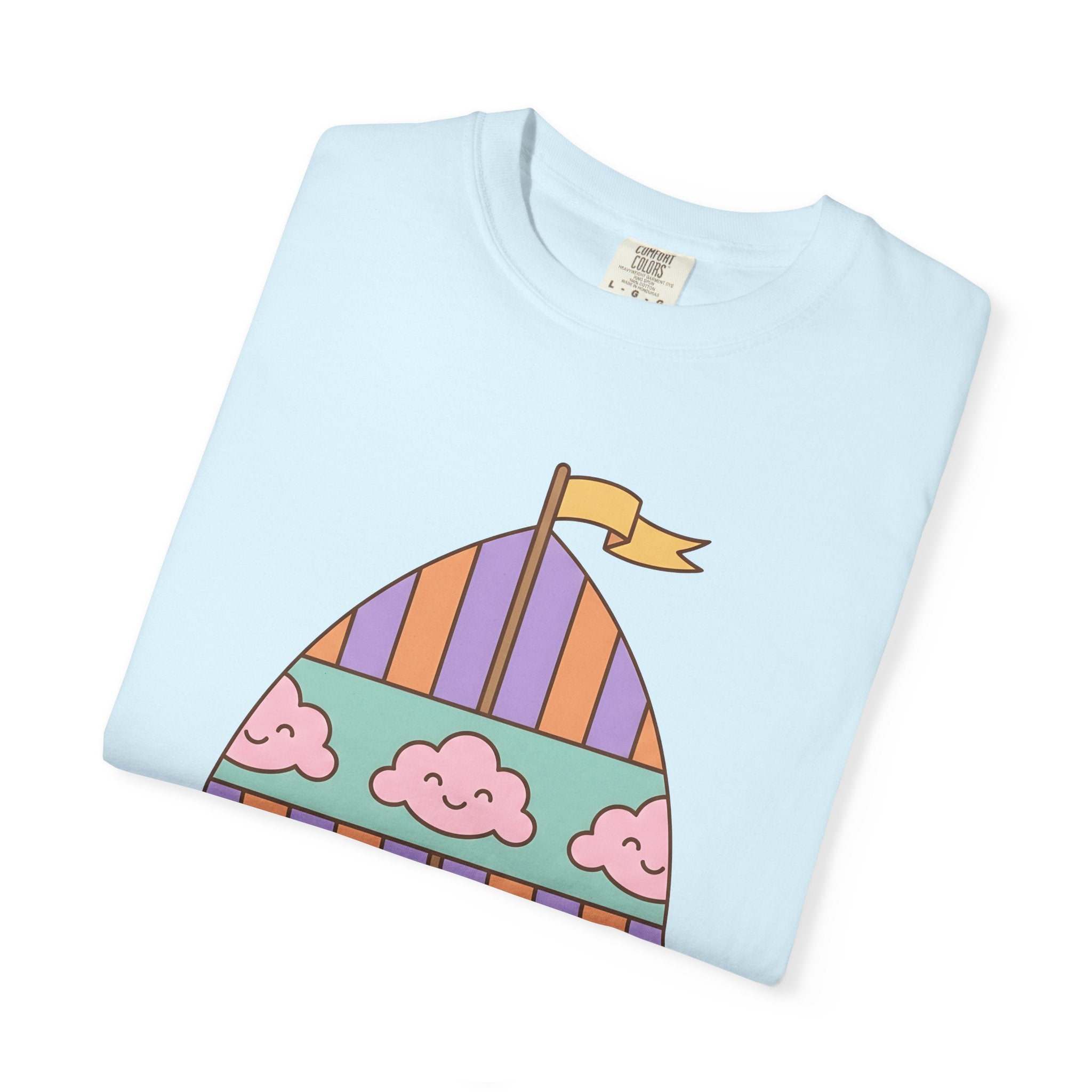 Sailboat Drawing Shirt Cute Ocean Gift Women Cartoon Tee Boat T-Shirt Kawaii Fan Sailing Graphic Tshirt Hand Drawn Cheerful Clouds Tshirt