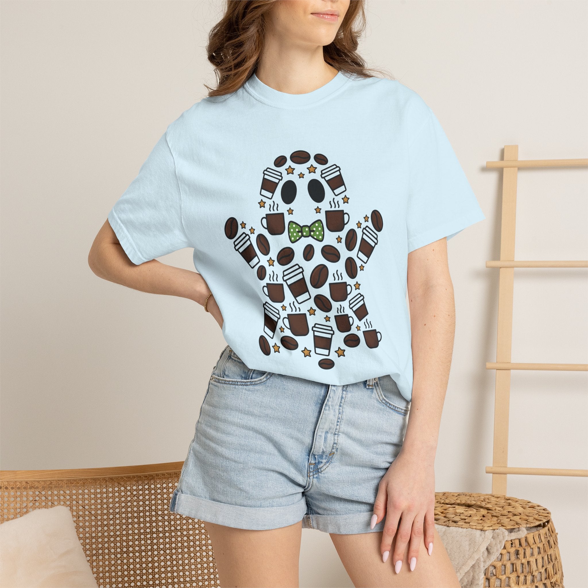 Ghost Coffee Shirt Halloween Coffee Gift Women Cartoon Tee Coffee T-Shirt Spooky Fan Cartoony Tshirt Java Graphic Doodle Coffee Beans Tshirt