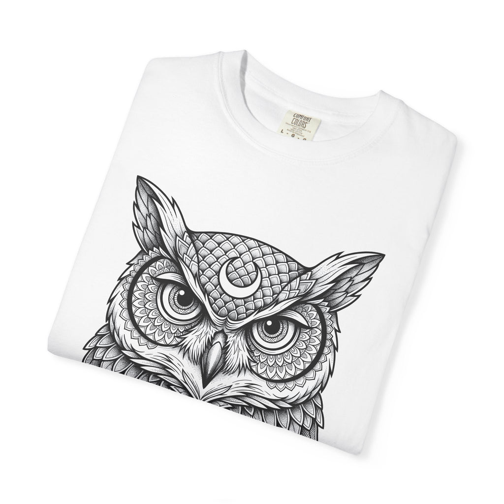 Owl Head Shirt Boho Chic Animal Gift Women Boho Tee Owl T-Shirt Bohemian Fan Hoot Graphic Mandala Crescent Moon Tshirt