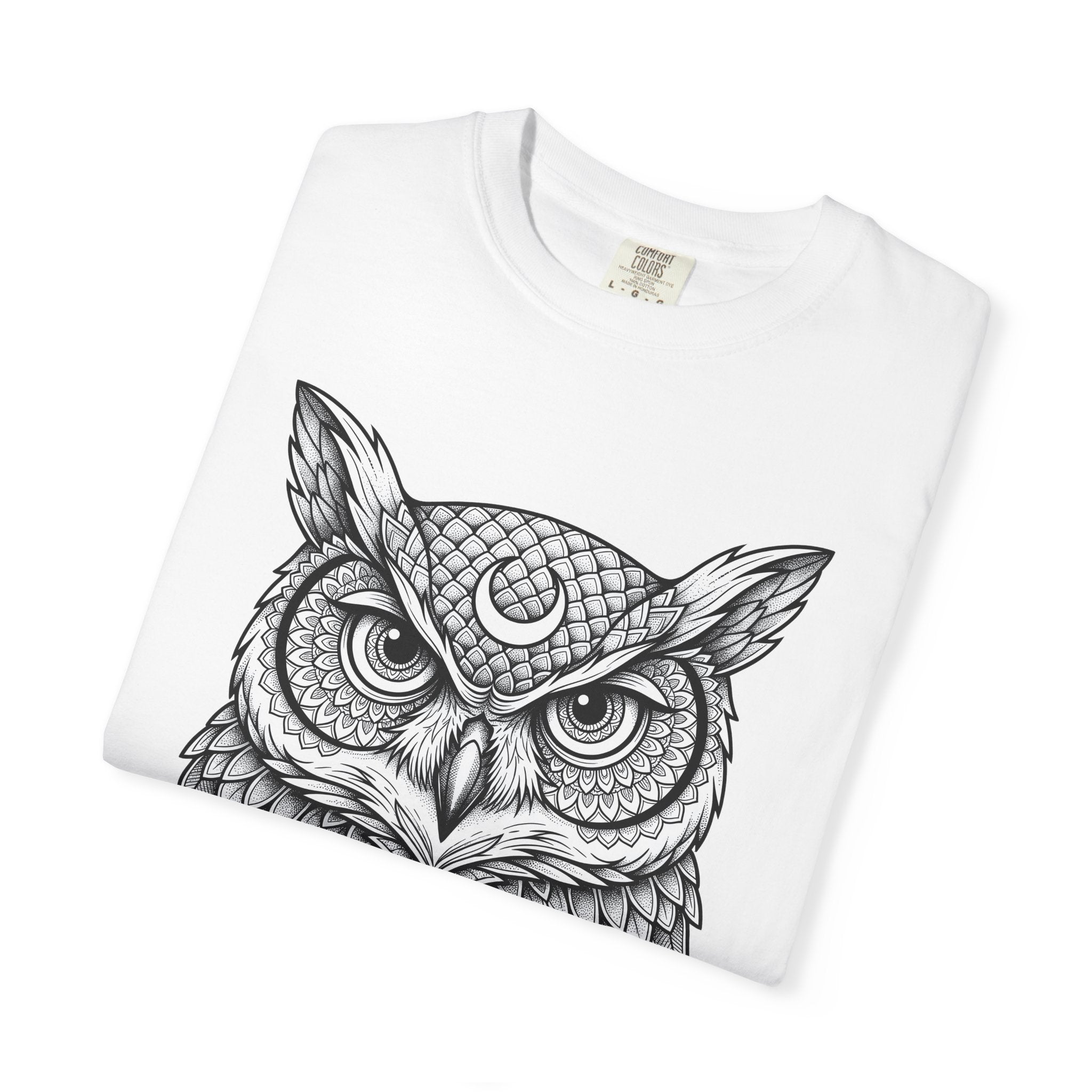 Owl Head Shirt Boho Chic Animal Gift Women Boho Tee Owl T-Shirt Bohemian Fan Hoot Graphic Mandala Crescent Moon Tshirt