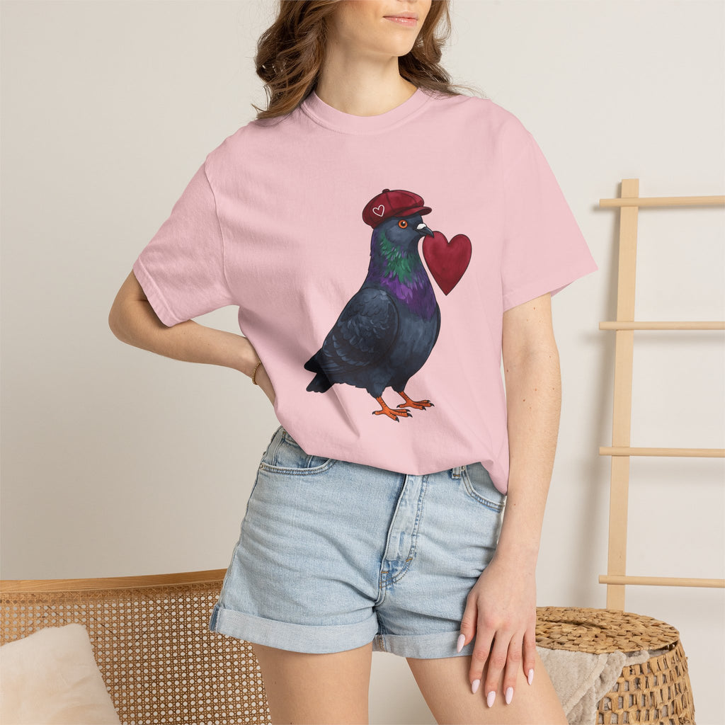 Pigeon Heart Shirt St. Valentines Day Love Gift Women Cartoon Tee Dove T-Shirt Valentine Fan Comic Tshirt Romance Graphic Watercolor Cap
