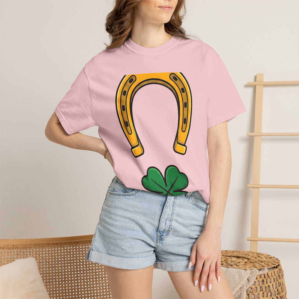 Horseshoe Clover Shirt St Patrick's Day Superstition Gift Women Minimal Tee Four Leaf Clover T-Shirt St Patricks Fan Simple Tshirt Lucky