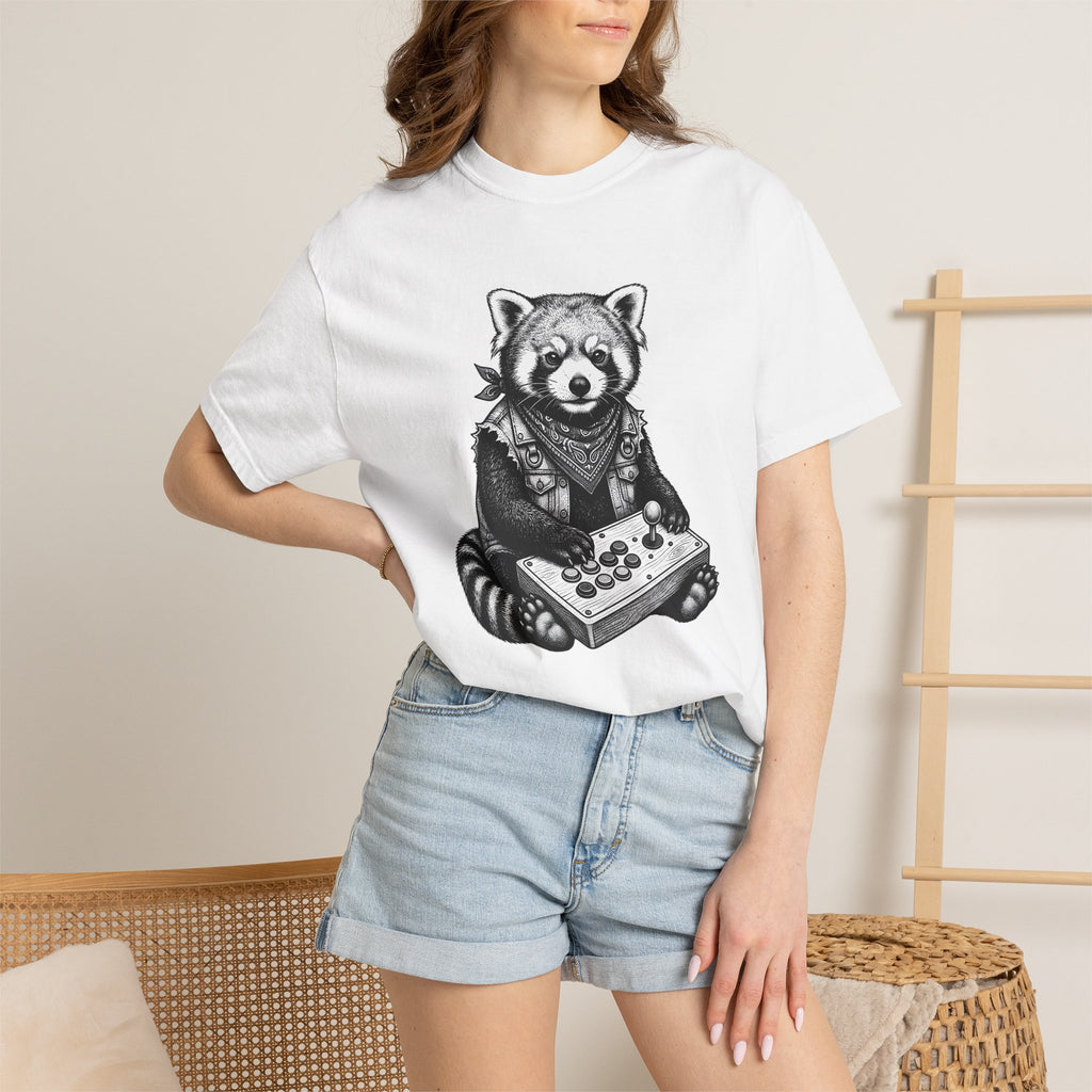 Red Panda Shirt Animals Gaming Gift Women Hand Drawn Tee Panda T-Shirt Wildlife Fan Ailurus Graphic Vintage Arcade Controller Tshirt