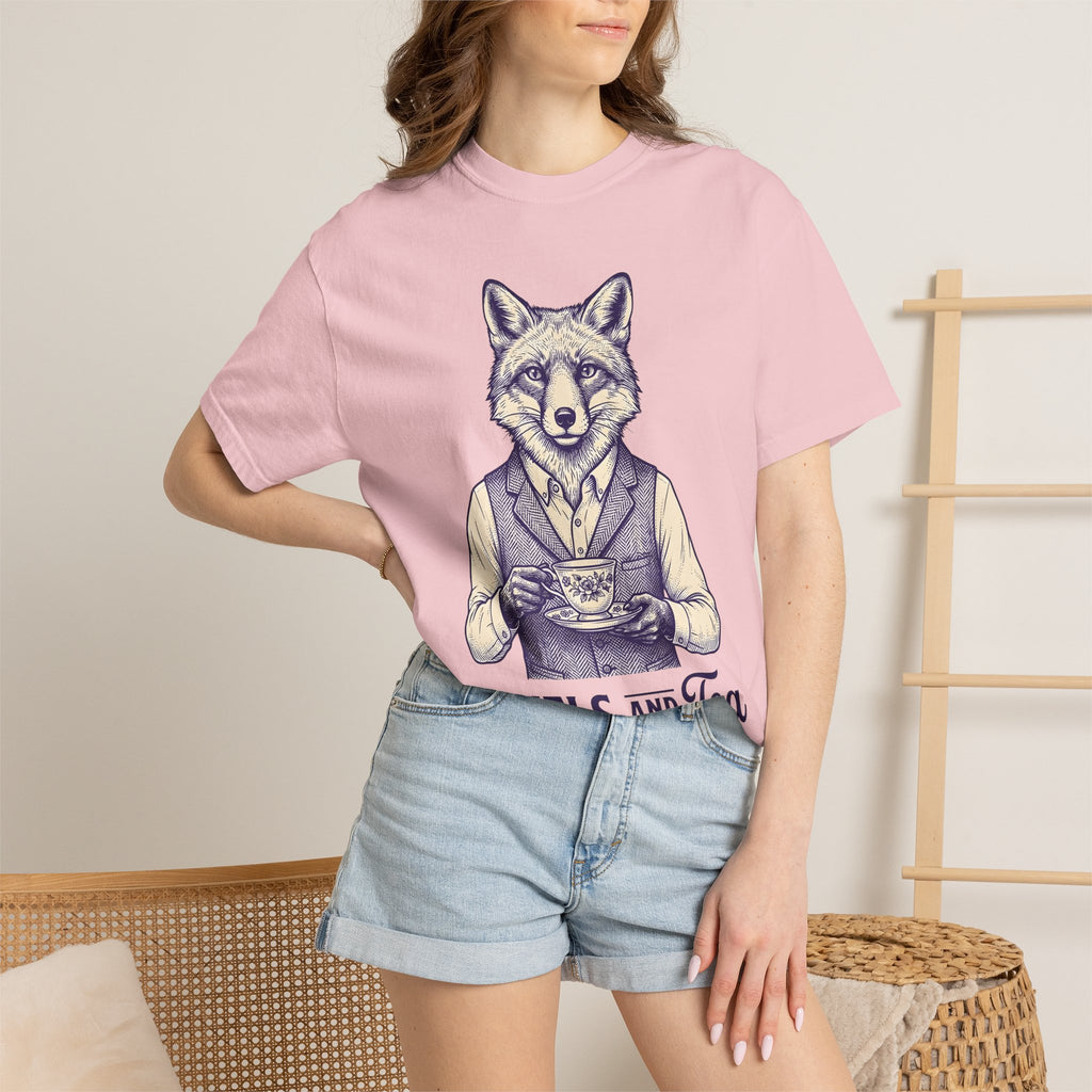 Fox Tea Cup Shirt Tea Animal Gift Women Vintage Tee Teacup T-Shirt Tea Fan Retro Tshirt Wildlife Graphic Hand Drawn Vest Tshirt