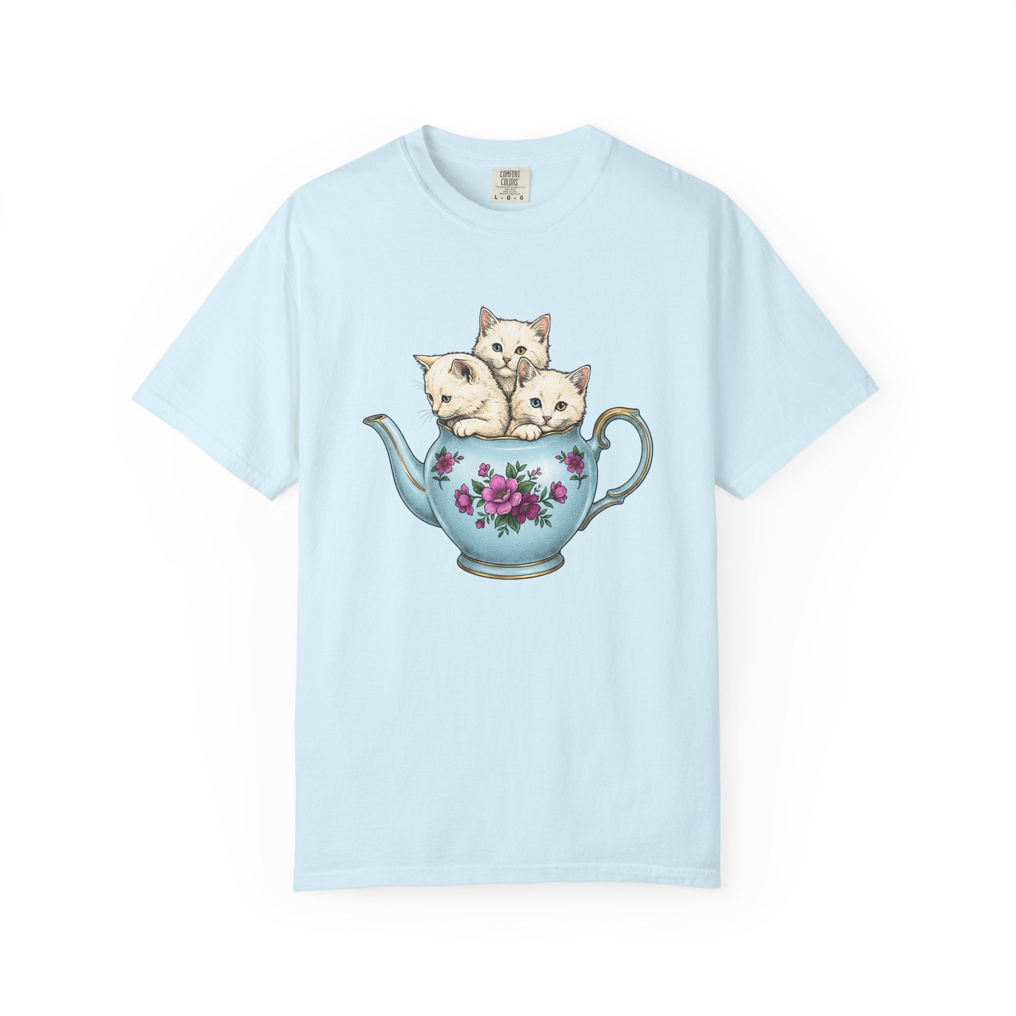 Cat Cup Shirt Cat Beverage Gift Women Retro Tee Mug T-Shirt Cat Fan Coffee Tshirt Drink Graphic Sketch Flower Tshirt