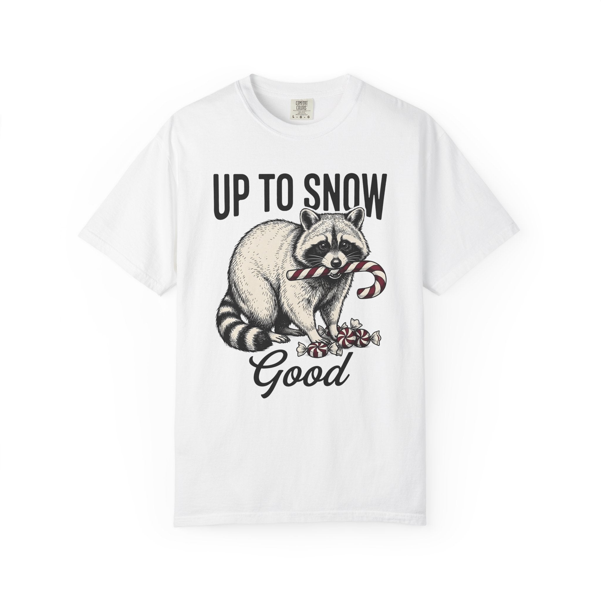 Raccoon Candy Cane Shirt Holiday Animal Gift Women Vintage Tee Trash Panda T-Shirt Christmas Fan Retro Tshirt Wildlife Graphic Hand Drawn
