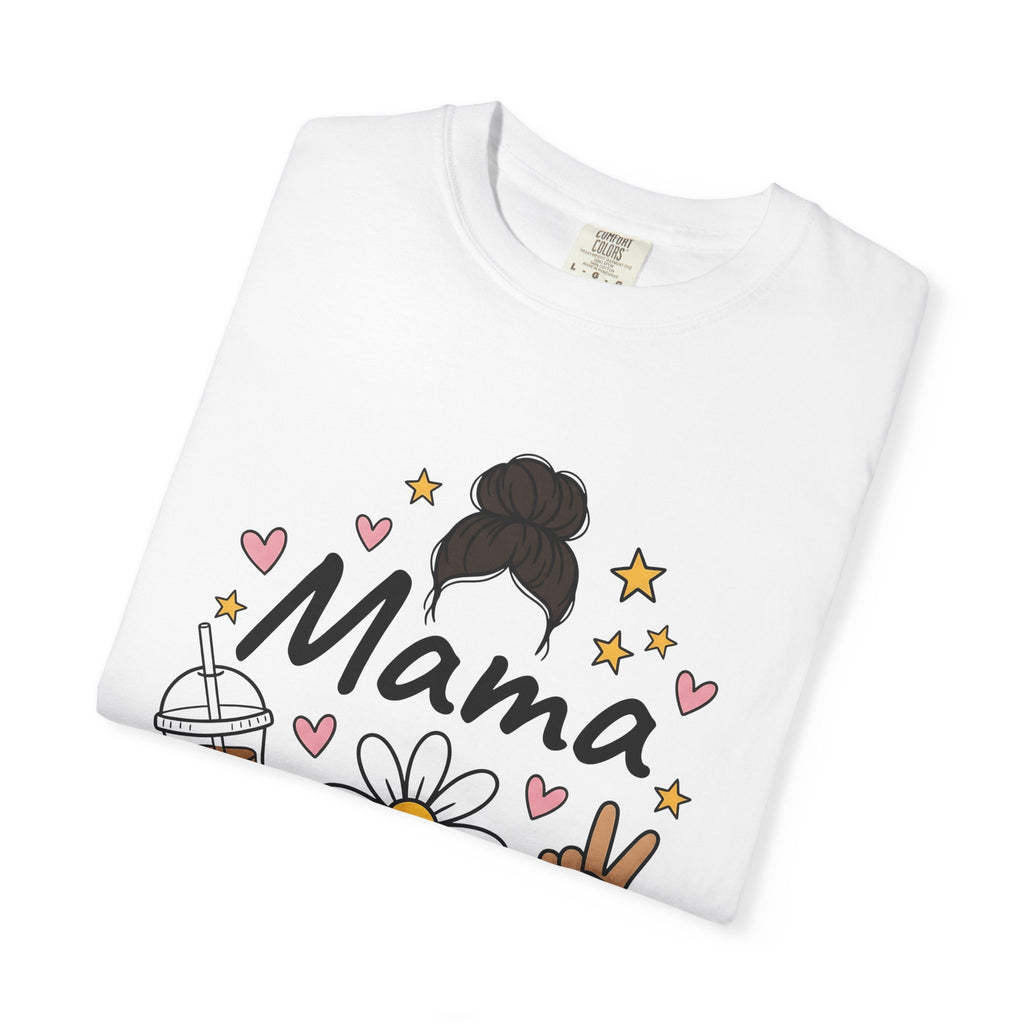 Mom Bun Shirt Mom Coffee Gift Women Doodle Tee Top Knot T-Shirt Motherhood Fan Hand Drawn Tshirt Caffeine Graphic Retro Daisy Tshirt