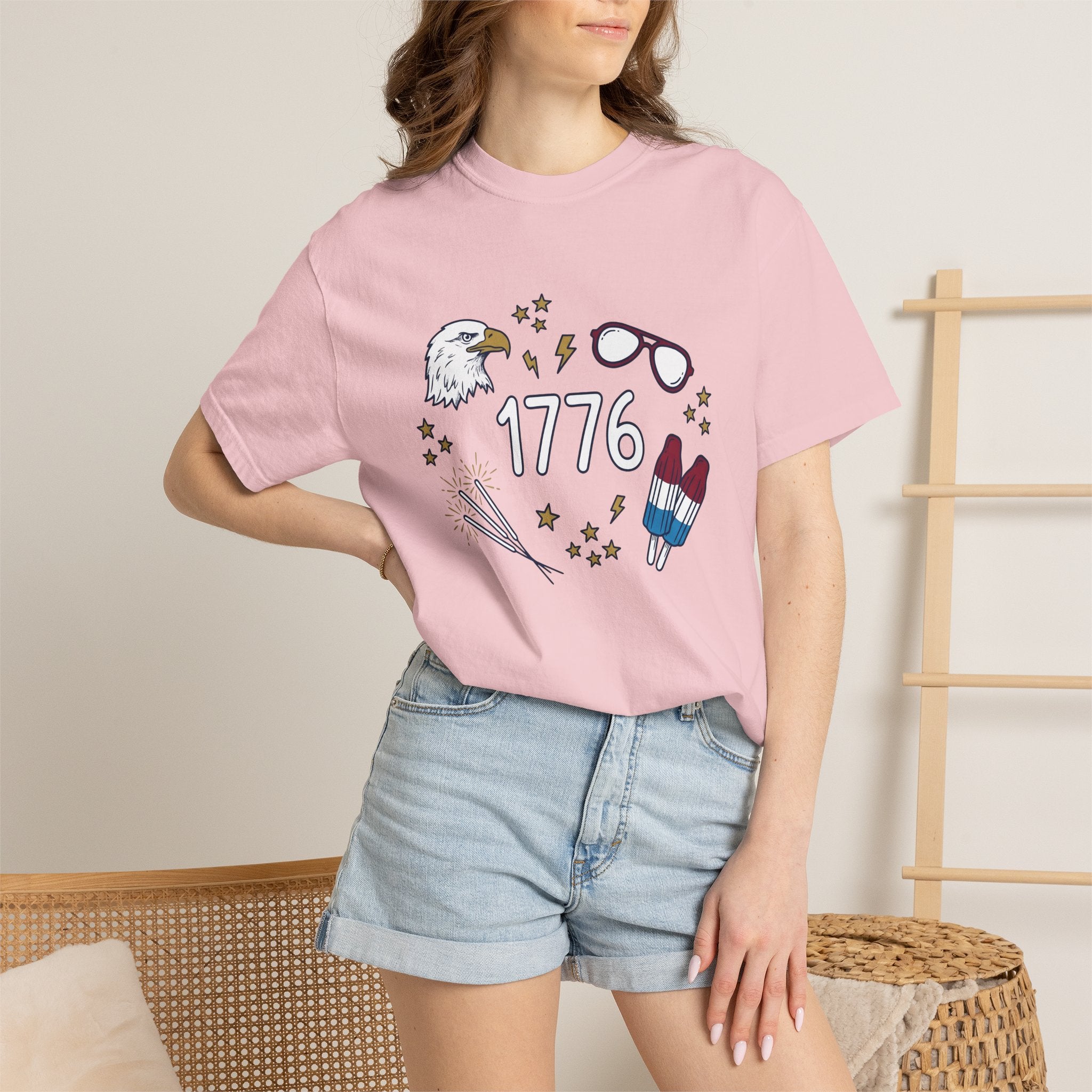 Bald Eagle Shirt America 4Th Of July Patriotic Gift Women Doodle Tee Eagle T-Shirt American Fan Eagle Tshirt Star Graphic Vintage Popsicle