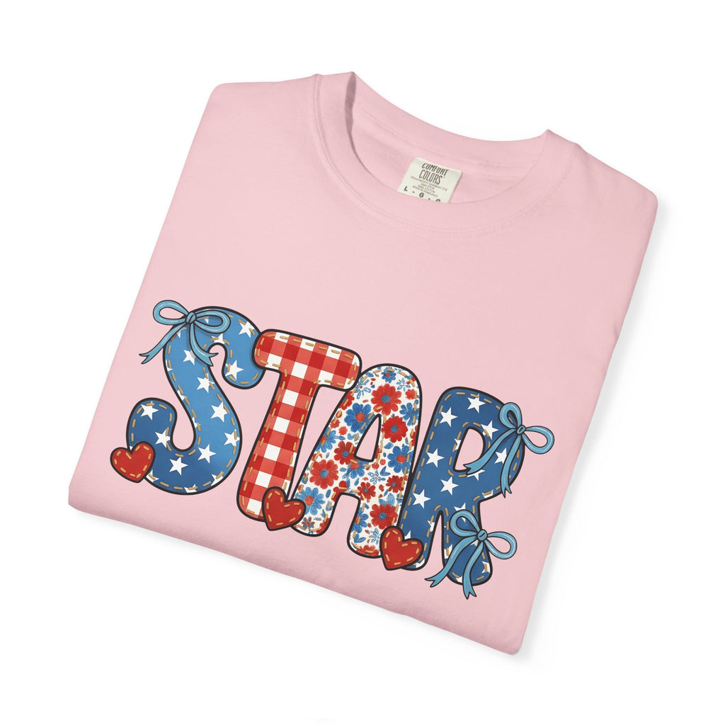 Patchwork Lettering Shirt 4th Of July Freedom Gift Women Cute Tee Typography T-Shirt Patriot Fan Lettering Tshirt Liberty Graphic Nostalgic