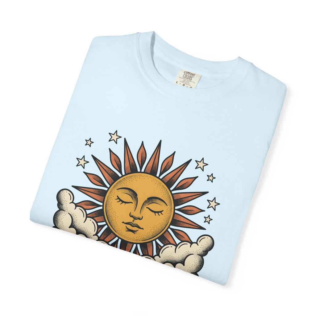 Sun Face Shirt Boho Chic Zodiac Gift Women Mandala Tee Sun T-Shirt Bohemian Fan Mandala Tshirt Astrology Graphic Sketch Clouds Tshirt