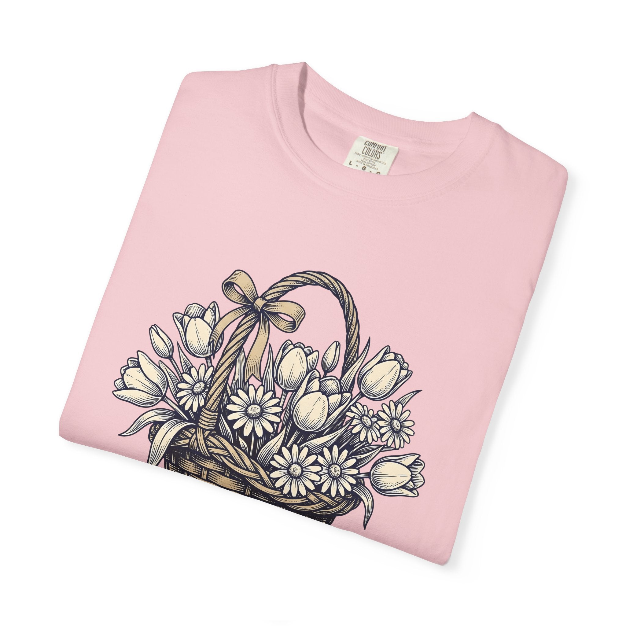 Spring Flowers Shirt Easter Arrangement Gift Women Cartoon Tee Florals T-Shirt Easter Fan Comic Tshirt Bouquet Graphic Illustration Bowtie