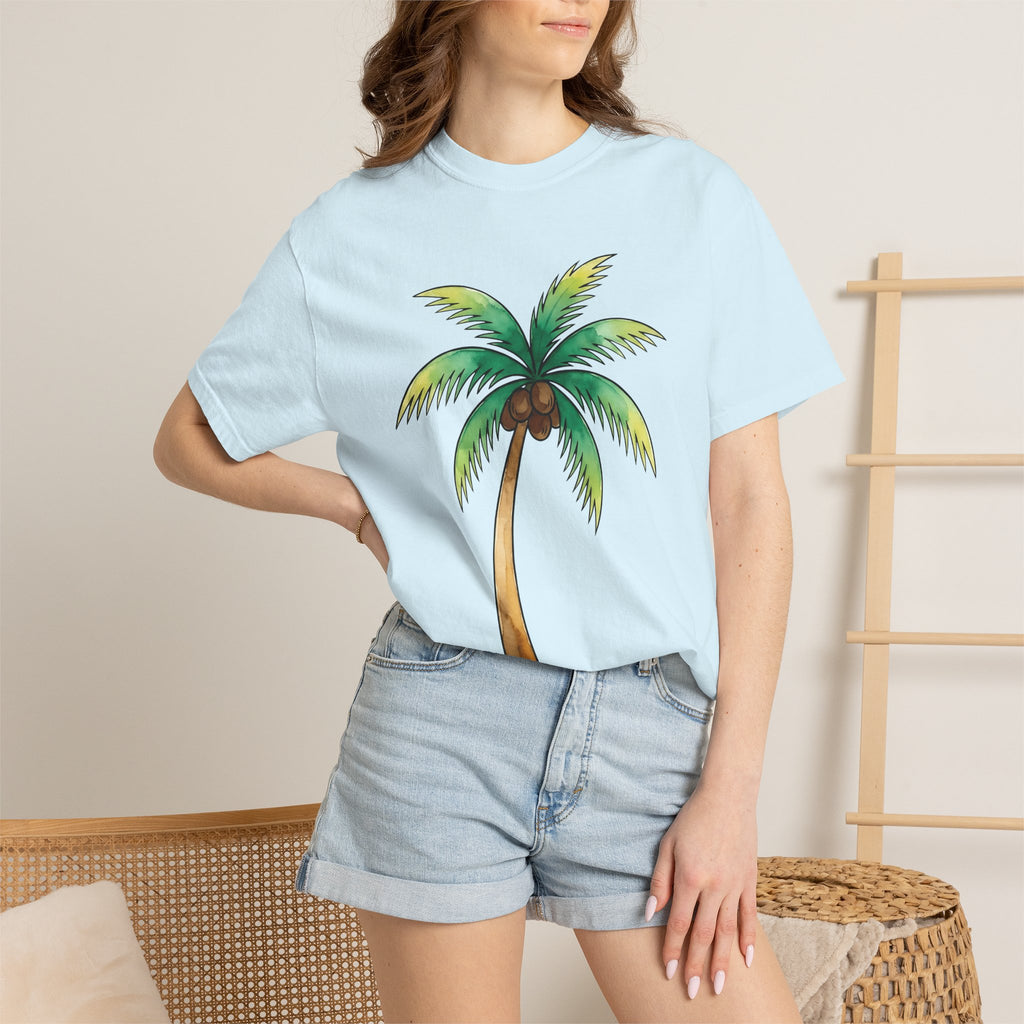 Palm Leaf Shirt Tropical Beach Gift Women Watercolor Tee Frond T-Shirt Island Fan Watercolour Tshirt Coastal Graphic Sketch Coconut Fruit