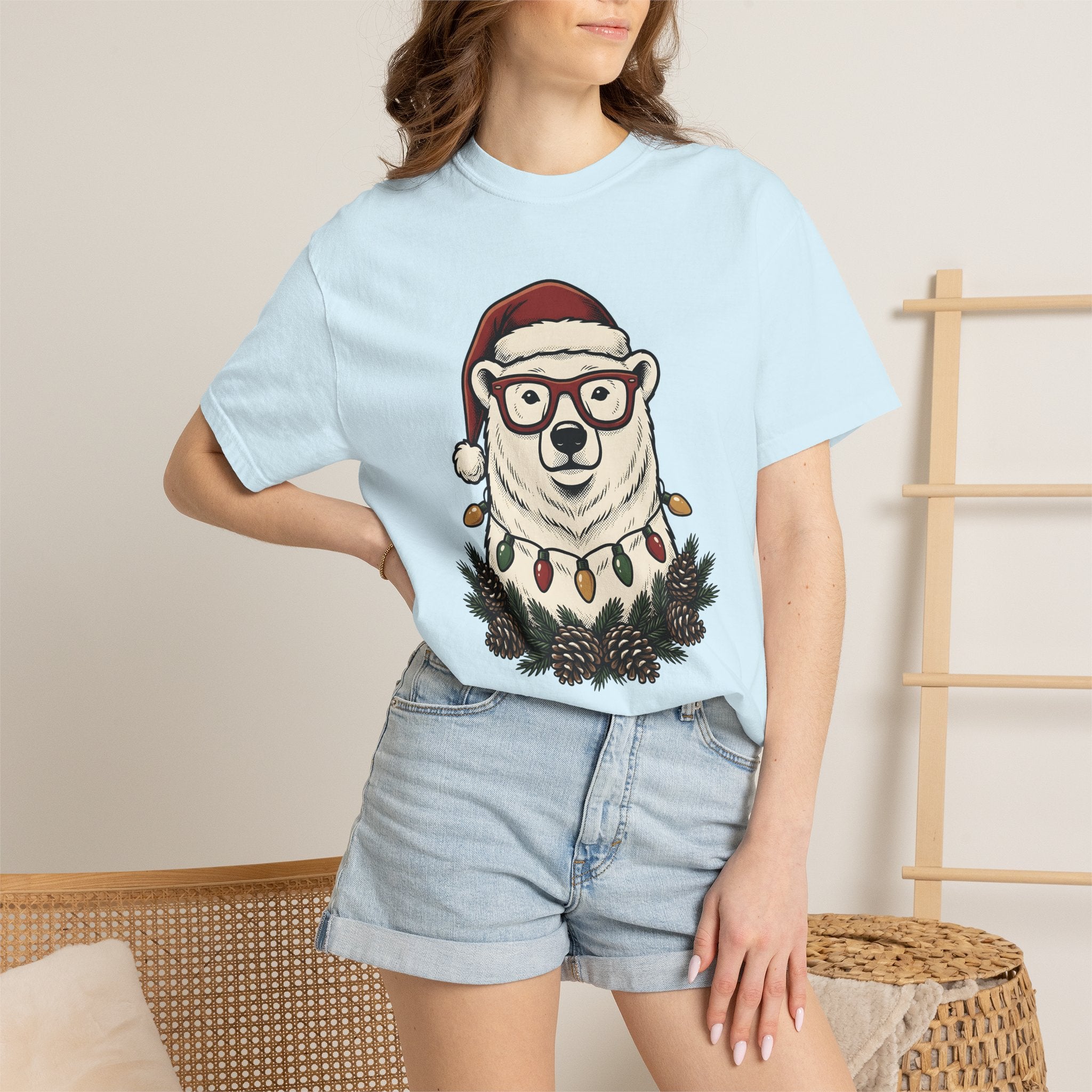 Arctic Bear Shirt Christmas Wildlife Gift Women Sketch Tee Polar Bear T-Shirt Xmas Fan Drawing Graphic Retro Cones Tshirt