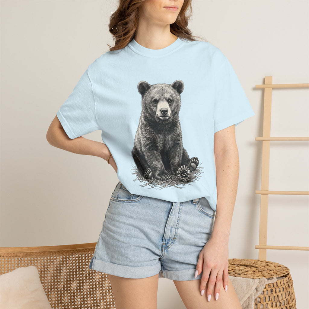 Bear Baby Shirt Animals Fauna Gift Women Sketch Tee Cub T-Shirt Wildlife Fan Animal Tshirt Wildlife Graphic Retro Pine Cone Tshirt