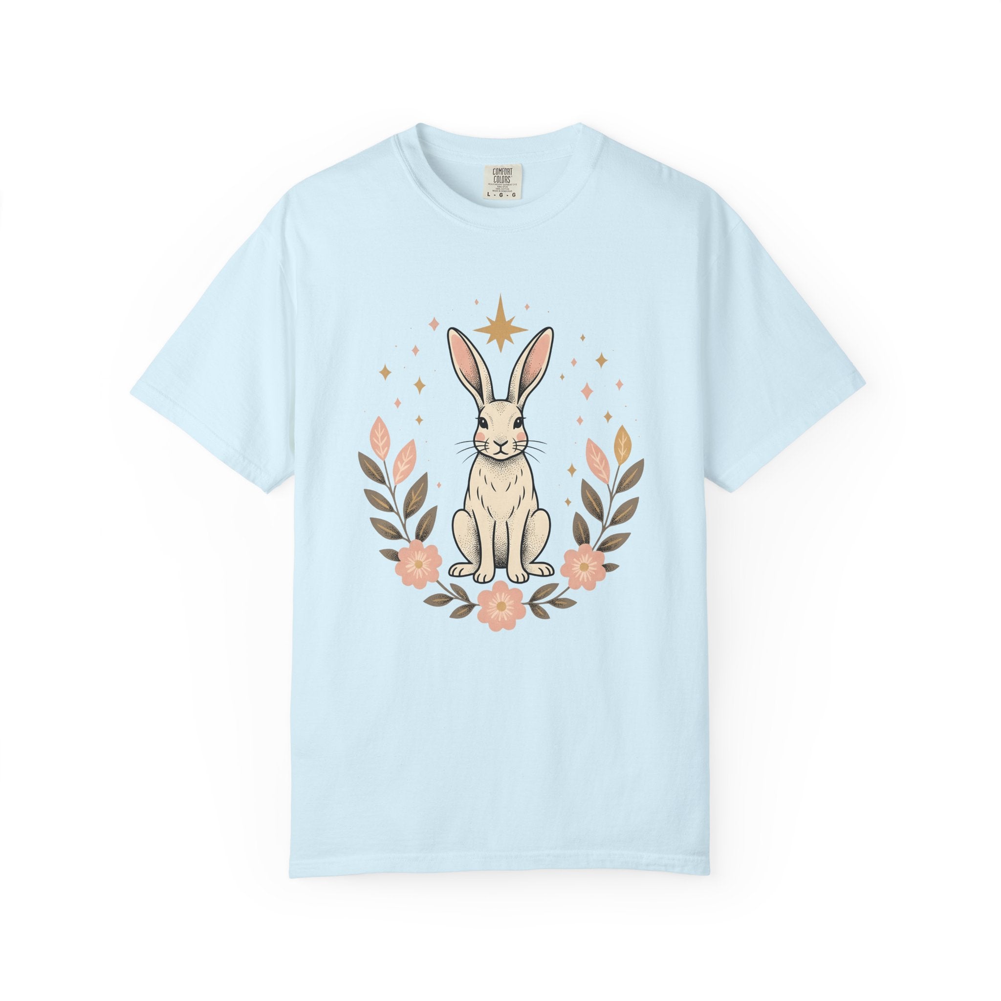 Bunny Art Shirt Animals & Flowers Earth Gift Women Folk Tee Rabbit T-Shirt Floral Fan Naive Tshirt Environmental Graphic Old School Petal