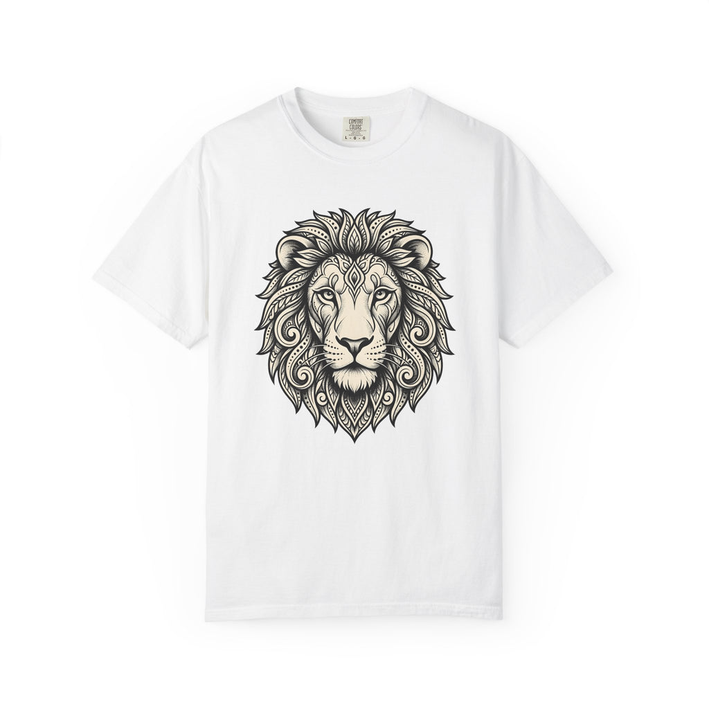 Lion Head Shirt Animals Astrology Gift Women Tribal Tee Lion T-Shirt Wildlife Fan Primitive Tshirt Zodiac Graphic Sketch Design Tshirt
