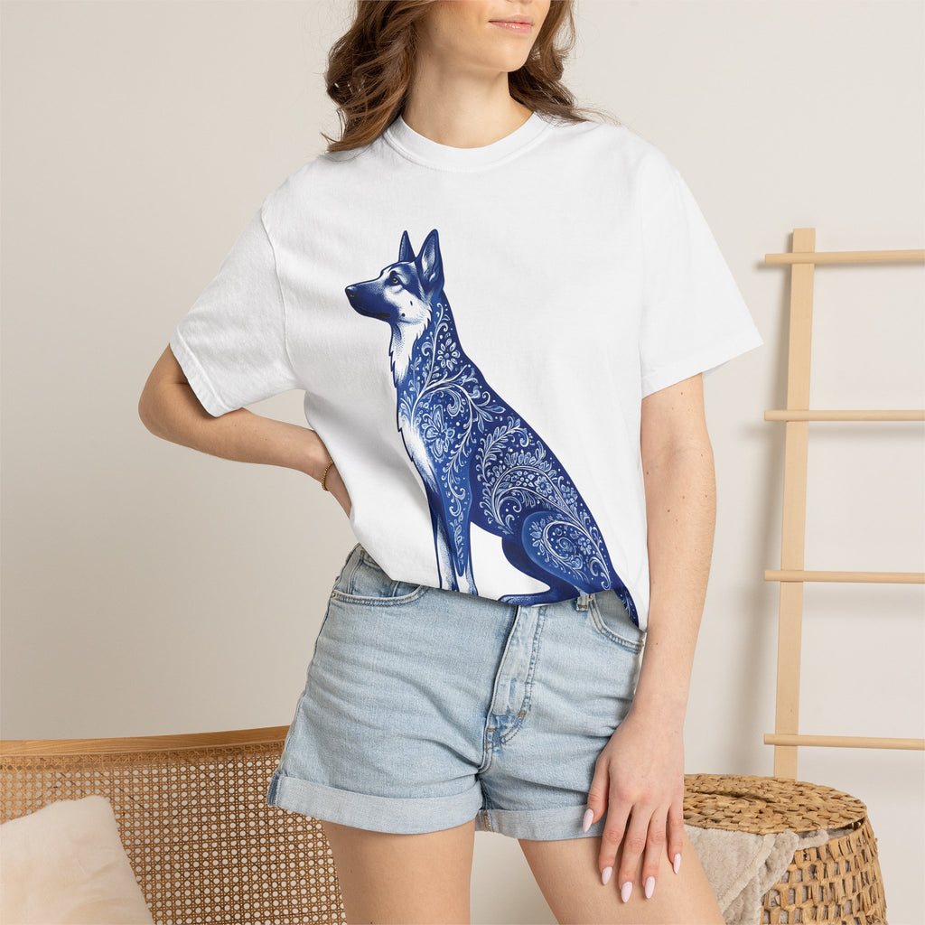 German Shepherd Shirt Dog Animal Gift Women Boho Tee Alsatian T-Shirt Dog Fan Canine Tshirt Creature Graphic Vintage Floral Tshirt