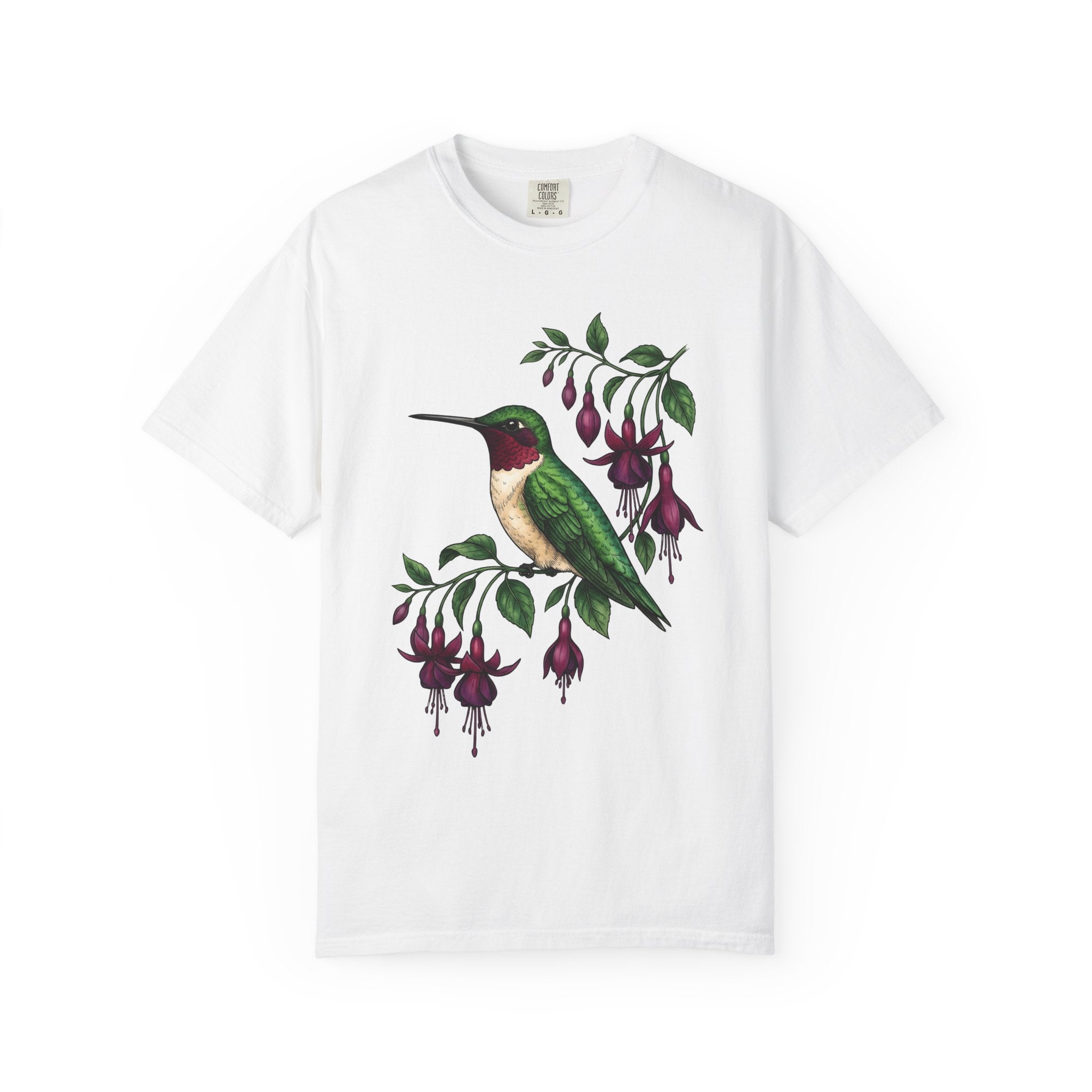 Hummingbird Art Shirt Animals & Flowers Wildlife Gift Women Garden Tee Hummingbirds T-Shirt Flower Fan Floral Graphic Tshirt Line Art