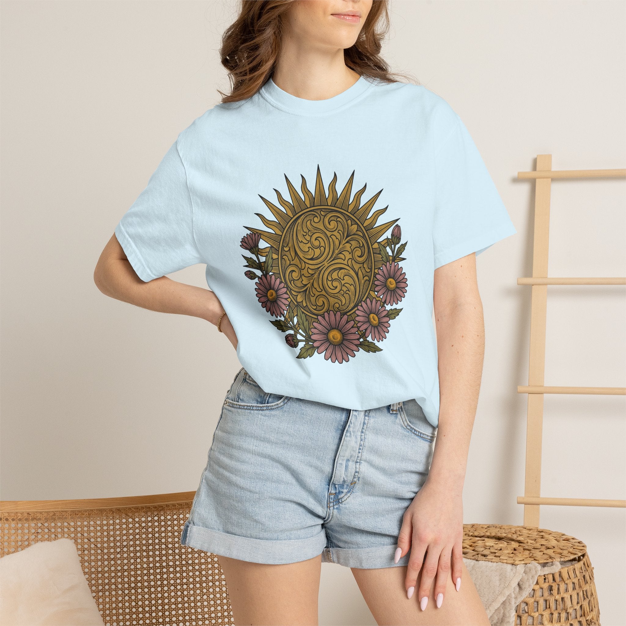 Sunshine Blossom Shirt Boho Chic Wilderness Gift Women Hippie Tee Flower T-Shirt Bohemian Fan Psychedelic Tshirt Outdoor Graphic Hand Drawn