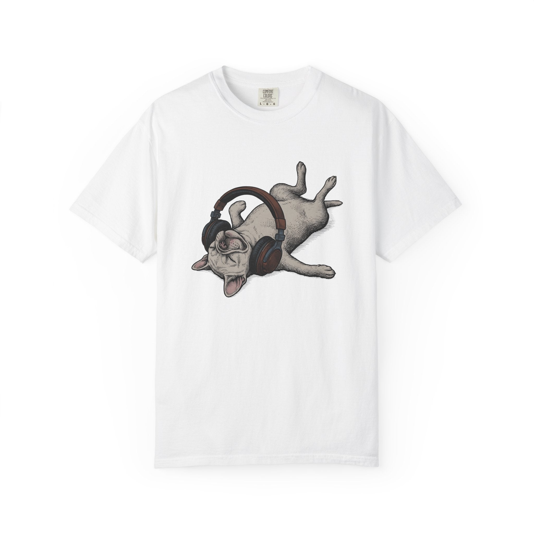 French Bulldog Shirt Dog Instruments Gift Women Cartoon Tee Bulldog T-Shirt Dog Fan Toon Tshirt Music Graphic Hand Drawn Headphones Tshirt