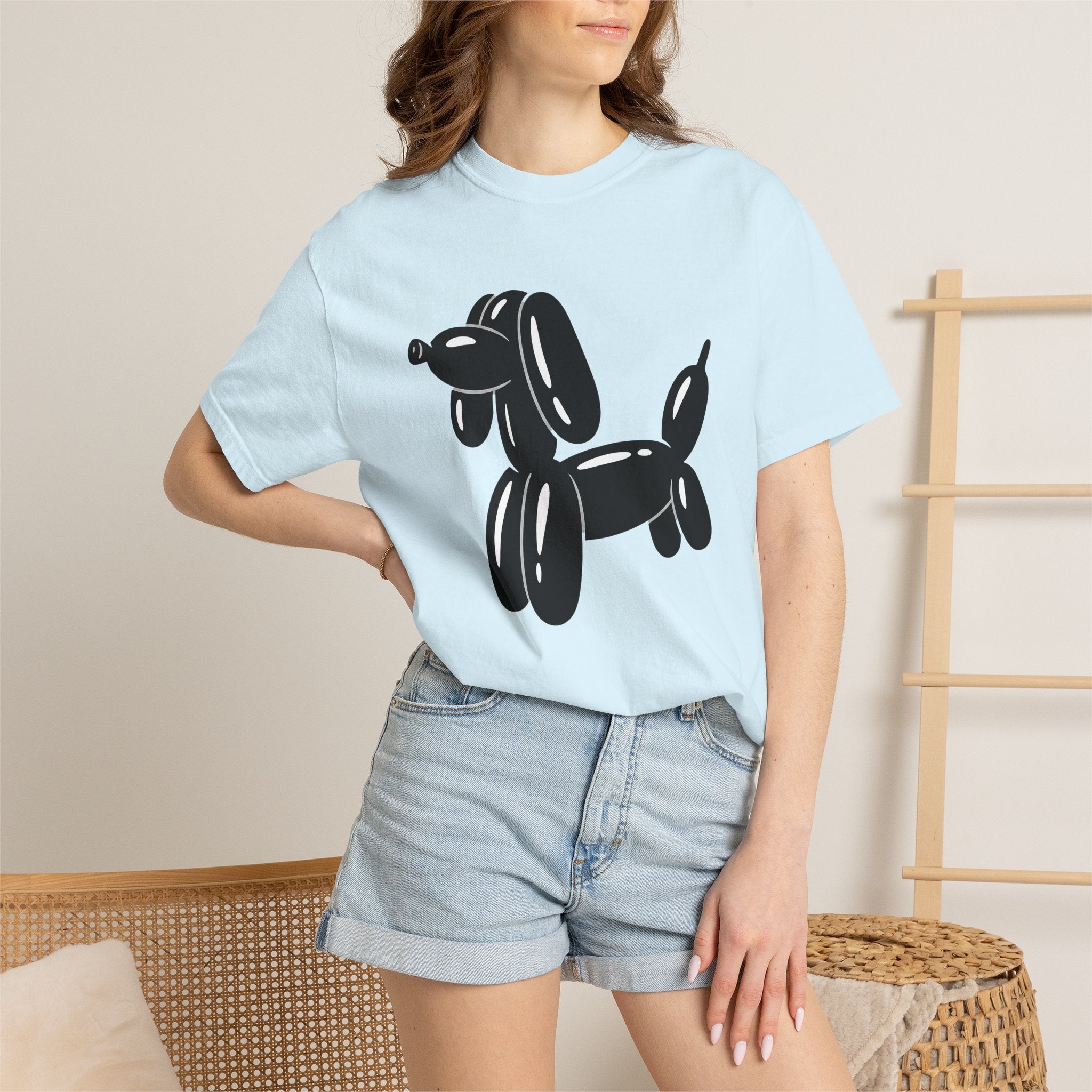 Balloon Puppy Shirt Cute Pets Gift Women Simple Tee Dog T-Shirt Adorable Fan Puppy Tshirt Animal Graphic Illustration Doggy Graphic Comic