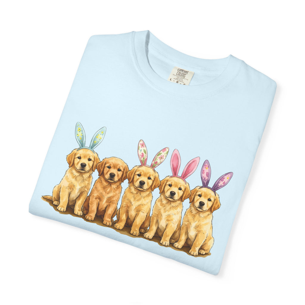 Golden Retriever Puppy Shirt Easter Companion Gift Women Pastel Tee Puppy T-Shirt Easter Fan Puppy Art Tshirt Friend Graphic Cartoon Bunny