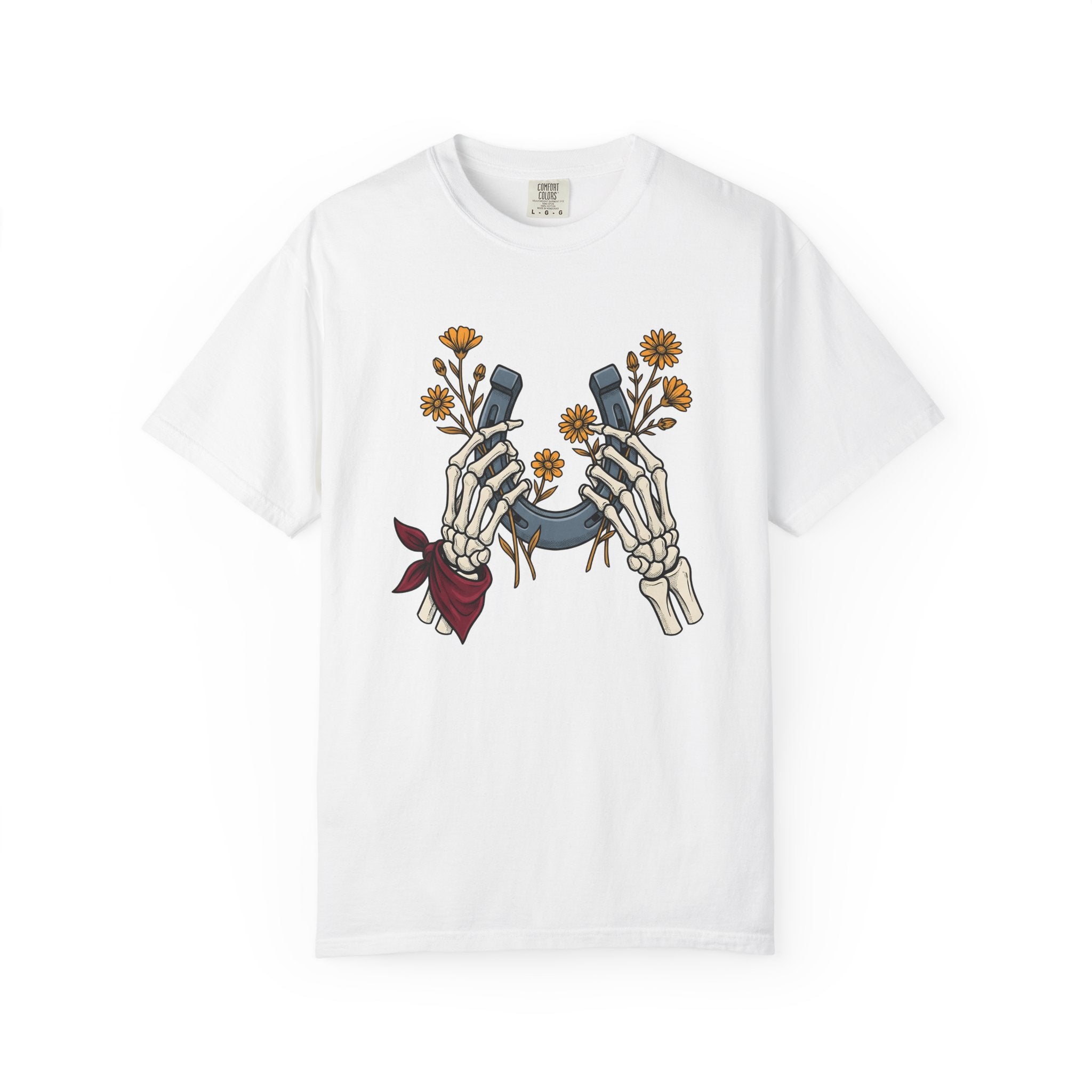 Bone Hands Horseshoe Shirt Cowgirl Ranch Gift Women Neo Traditional Tee Skeletal Hand T-Shirt Cowboy Fan Western Tshirt Farm Graphic Classic