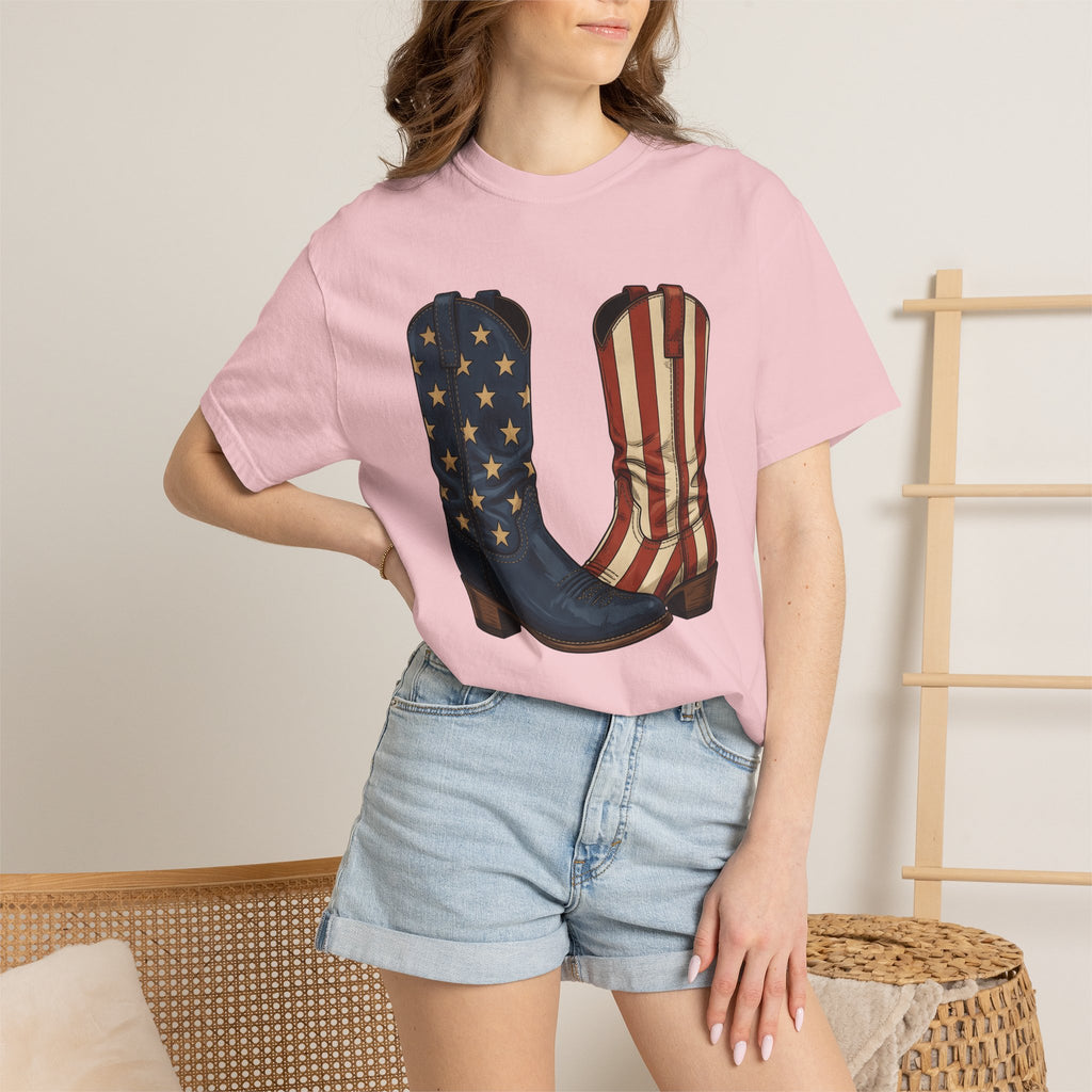 Cowboy Boots Shirt America Rodeo Gift Women Americana Tee Boots T-Shirt American Fan Country Tshirt Rodeo Graphic Hand Drawn Stars Tshirt