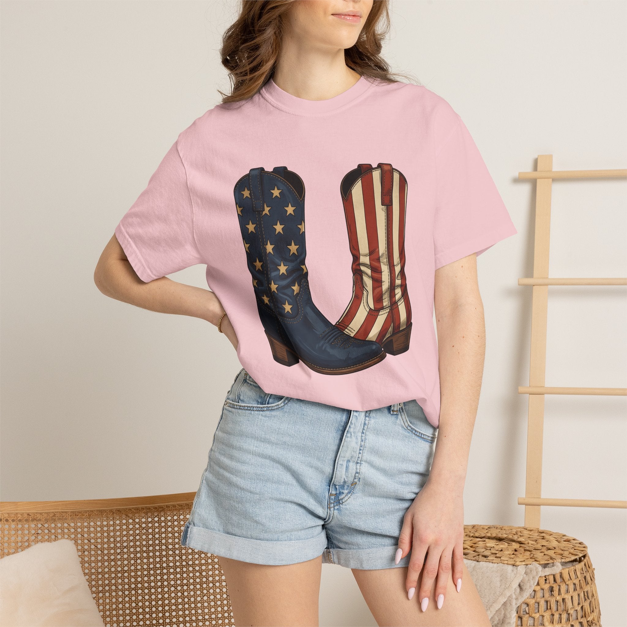 Cowboy Boots Shirt America Rodeo Gift Women Americana Tee Boots T-Shirt American Fan Country Tshirt Rodeo Graphic Hand Drawn Stars Tshirt
