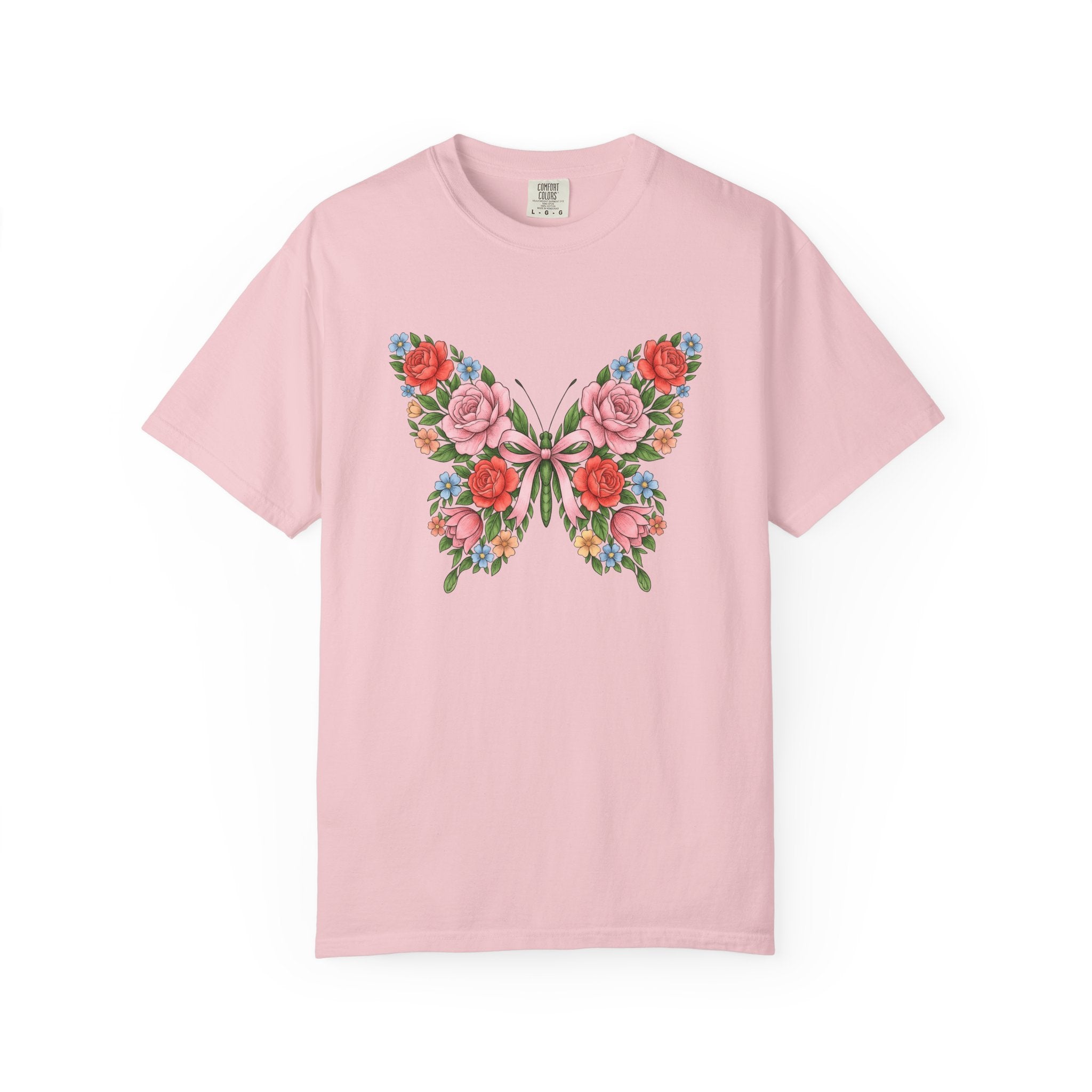 Blossom Butterfly Shirt Easter Nature Gift Women Natural Tee Butterfly T-Shirt Spring Fan Floral Tshirt Organic Graphic Hand Drawn Knot