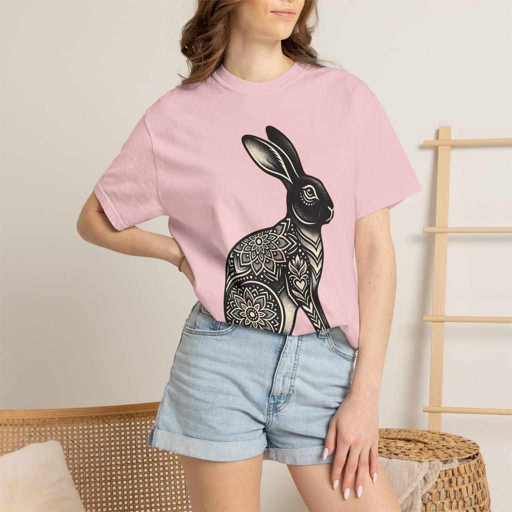 Mandala Rabbit Shirt Easter Pets Gift Women Ethnic Tee Bunny T-Shirt Easter Fan Hare Tshirt Animal Graphic Design Graphic Floral Print