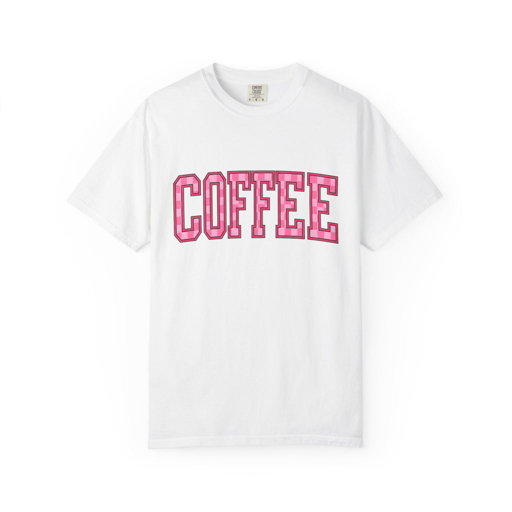 Block Letters Shirt Coffee Teacher Gift Women Bold Tee Typography T-Shirt Coffee Fan Brilliant Tshirt Educator Graphic Retro Checkered