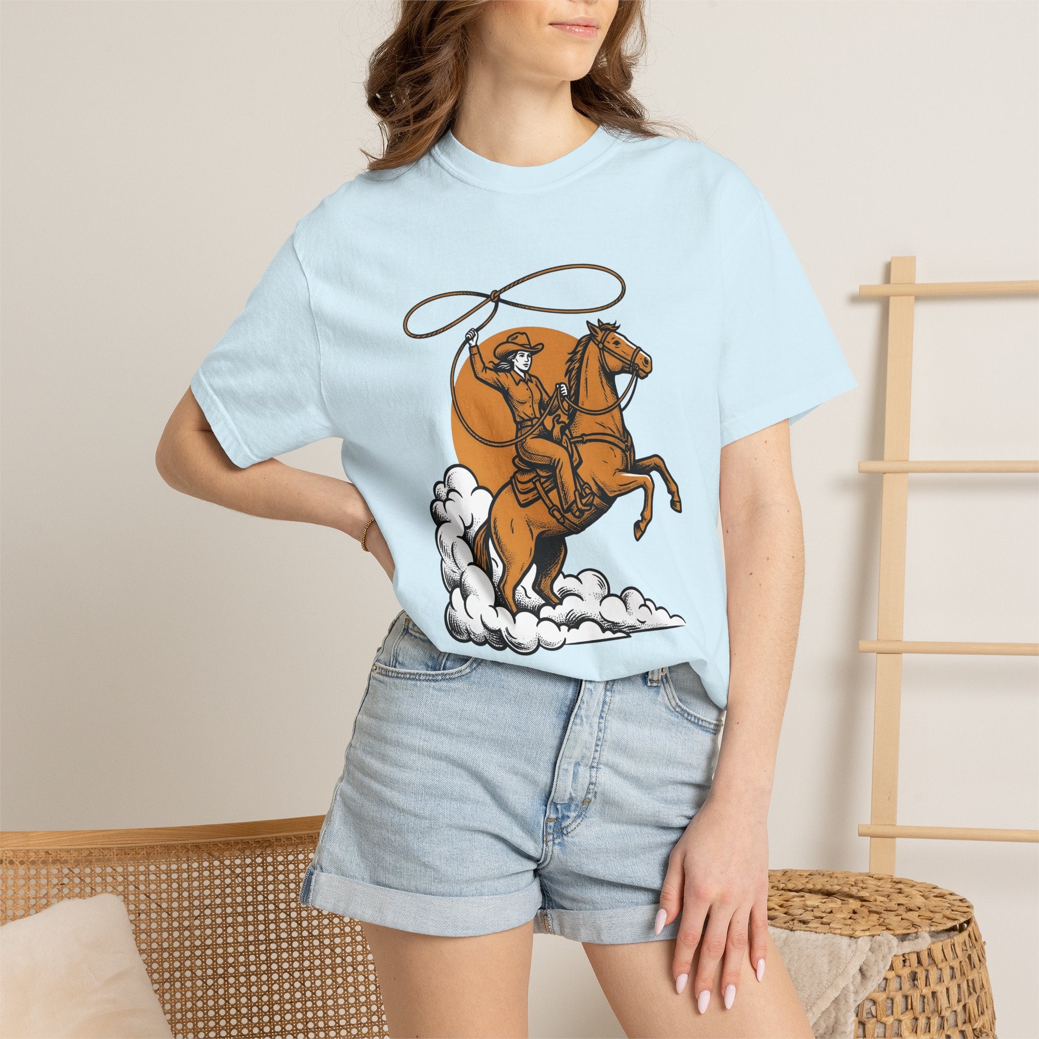 Cowgirl Horse Shirt Cowgirl Ranch Gift Women Sketch Tee Horseback T-Shirt Cowgirl Fan Drawing Graphic Cartoon Cowpoke Rope Tshirt
