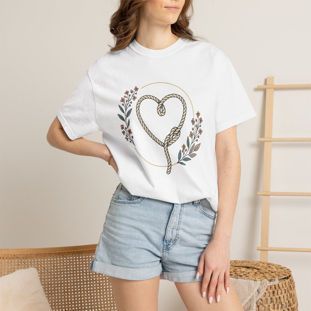 Twine Heart Shirt Cowgirl Cowboy Gift Women Rustic Tee Heart Twine T-Shirt Rodeo Fan Country Tshirt Cowboy Graphic Simple Meadow Flowers