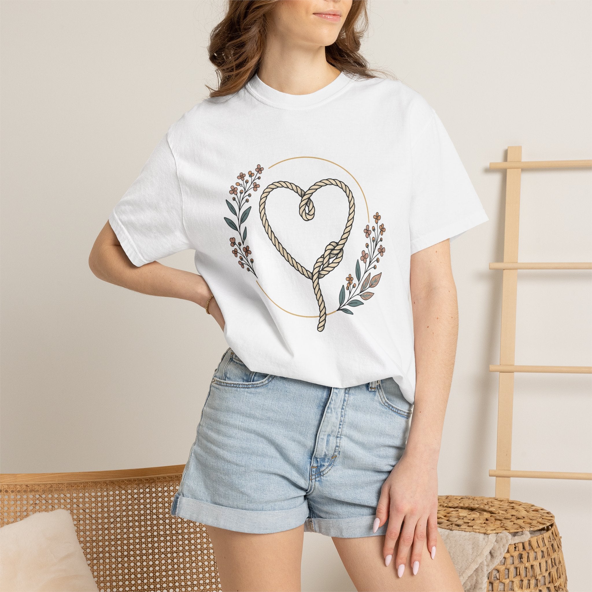 Twine Heart Shirt Cowgirl Cowboy Gift Women Rustic Tee Heart Twine T-Shirt Rodeo Fan Country Tshirt Cowboy Graphic Simple Meadow Flowers