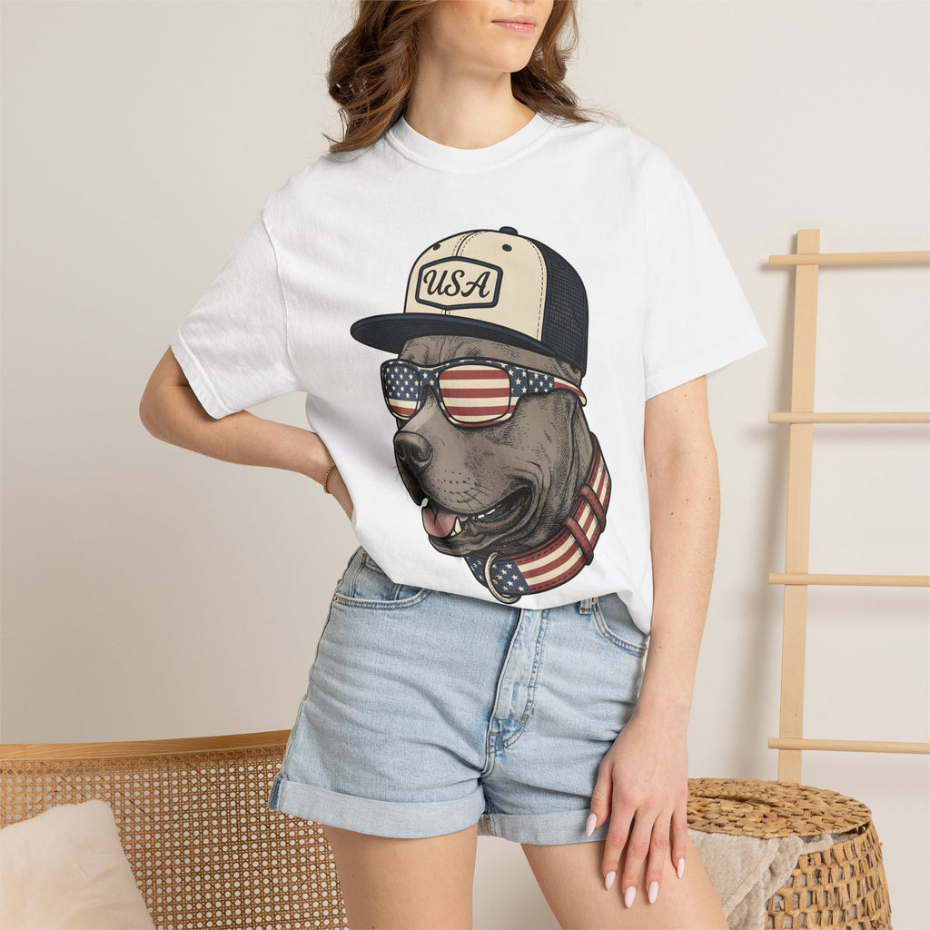 Flag Dog Shirt Dog America Gift Women Classic Tee Bulldog T-Shirt Dog Fan Puppy Tshirt Patriotic Graphic Line Art Specs Tshirt