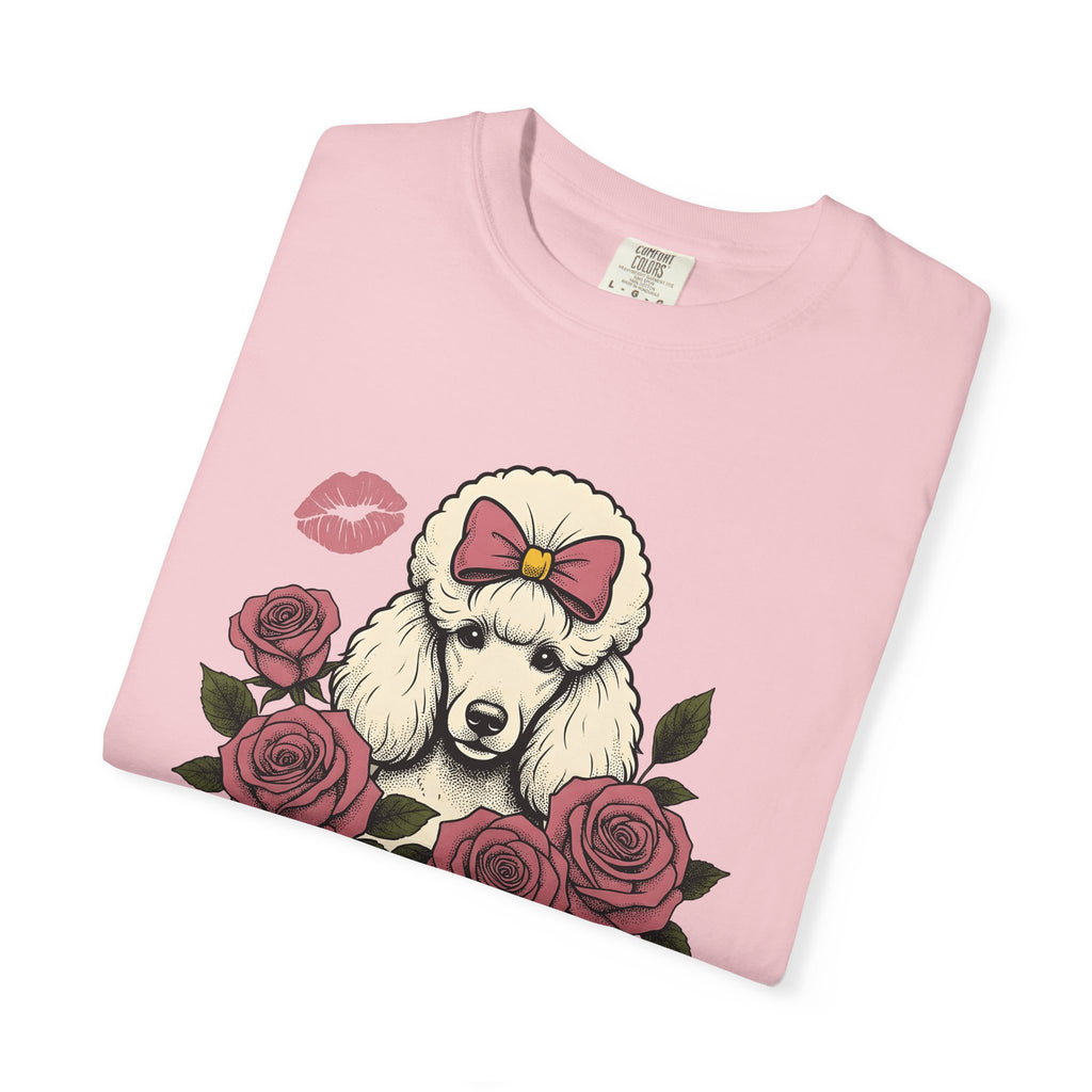 Poodle Puppy Shirt Dog Botanical Gift Women Retro Tee Puppy T-Shirt Dog Fan Canine Tshirt Floral Graphic Illustration Sketch Flowers Tshirt