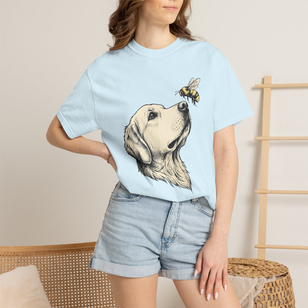 Golden Retriever Shirt Dog Animal Gift Women Hand Drawn Tee Retriever T-Shirt Dog Fan Puppy Graphic Tshirt Vintage Bee Tshirt