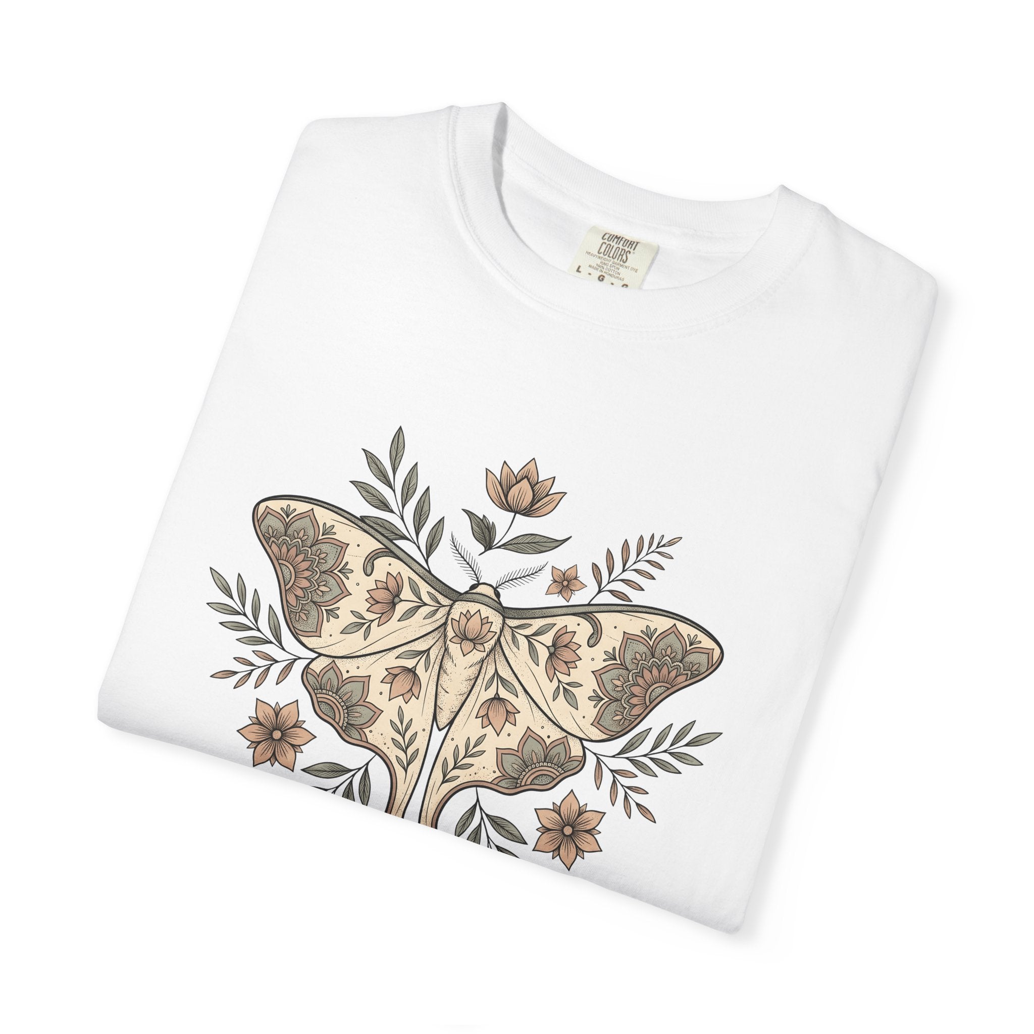 Moth Bloom Shirt Animals & Flowers Environment Gift Women Folk Tee Moth T-Shirt Wildlife Fan Nature Graphic Tshirt Antique Plant Tshirt