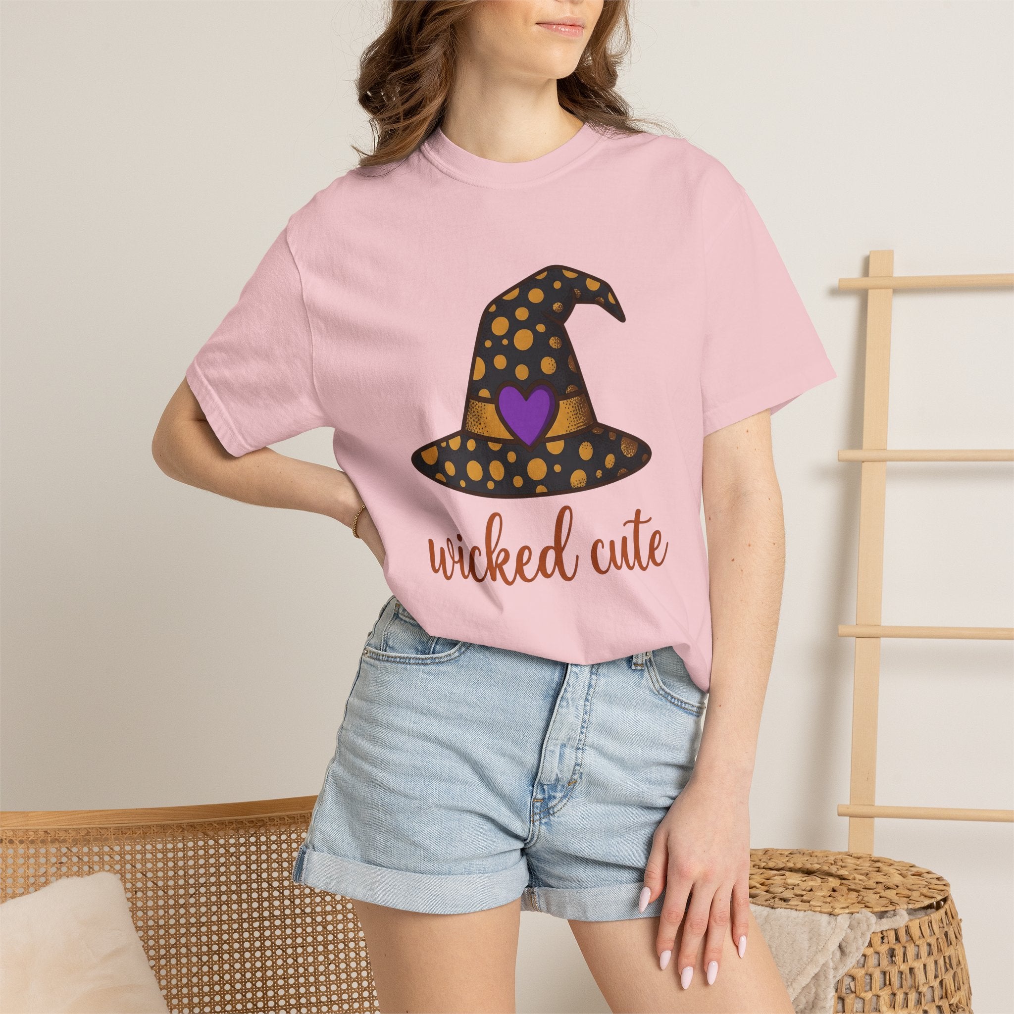 Witch Hat Shirt Halloween Enchantment Gift Women Playful Tee Pointy Hat T-Shirt Spooky Fan Whimsical Tshirt Magical Graphic Storybook Heart