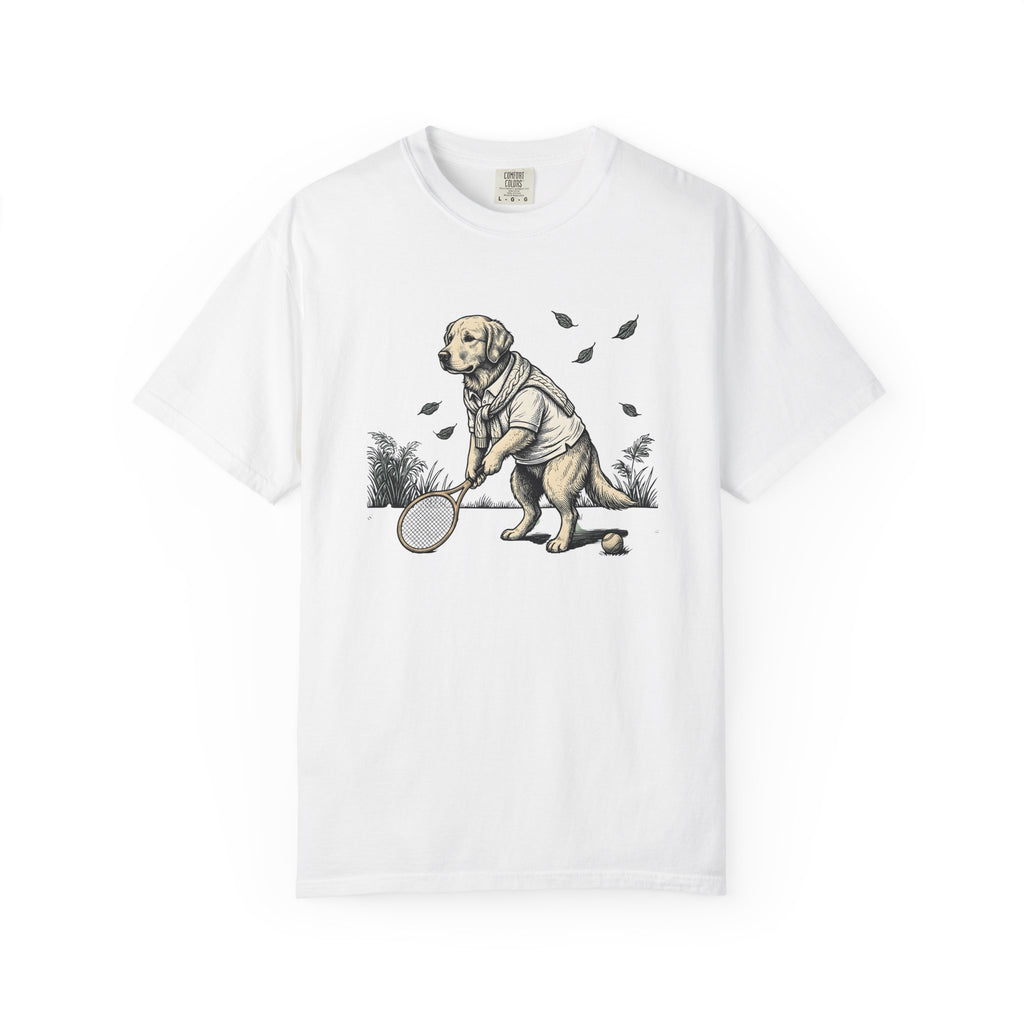 Golden Retriever Tennis Shirt Dog Athletics Gift Women Retro Tee Dog Tennis T-Shirt Dog Fan Vintage Tshirt Sports Graphic Sketch Tennis