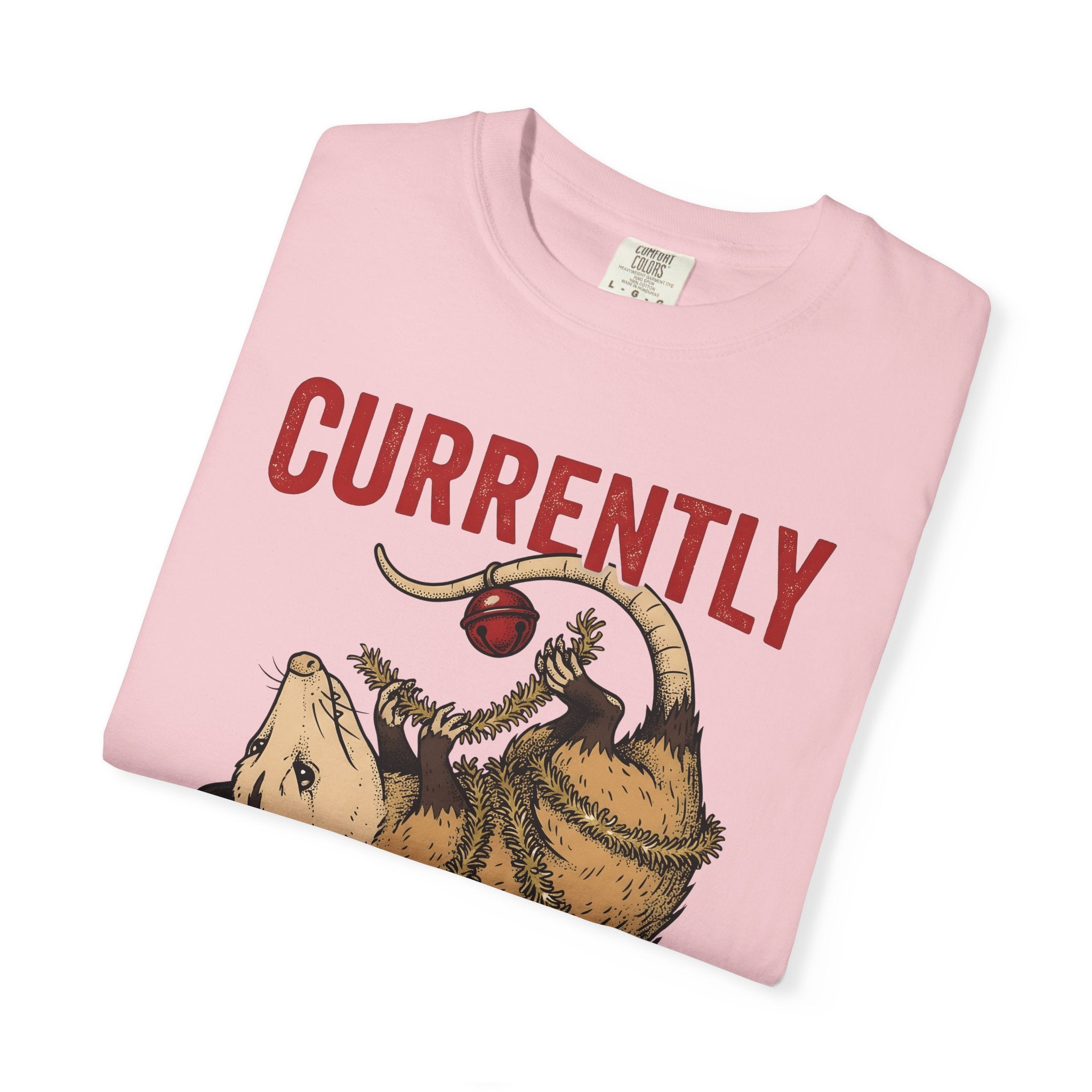 Opossum Art Shirt Christmas Creatures Gift Women Cartoon Tee Possum T-Shirt Xmas Fan Opossum Artwork Graphic Tshirt Sketch Greenery Tshirt