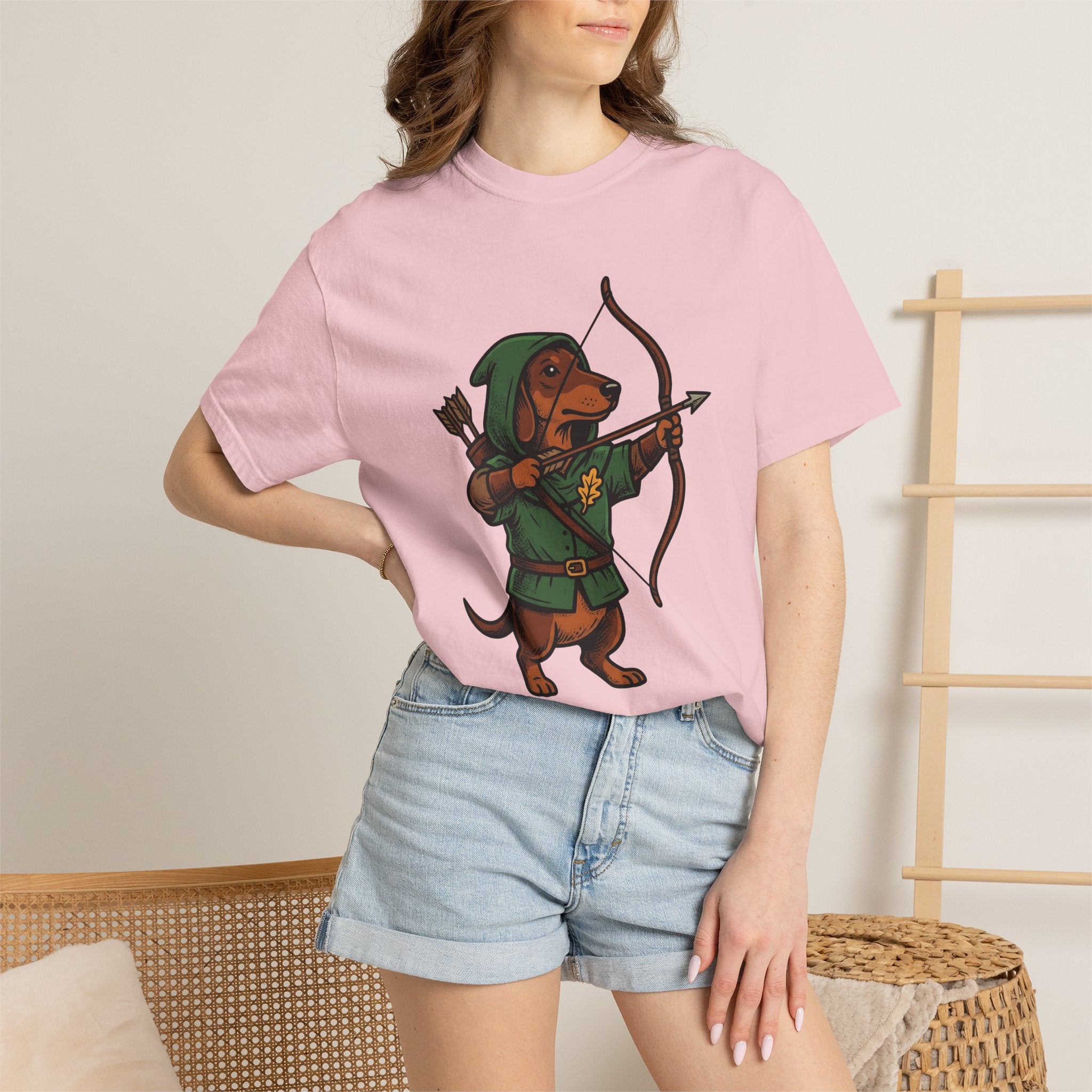 Dachshund Archer Shirt Dog Magic Gift Women Comic Tee Wiener Dog T-Shirt Dog Fan Cartoon Tshirt Magical Graphic Sketch Bow Tshirt