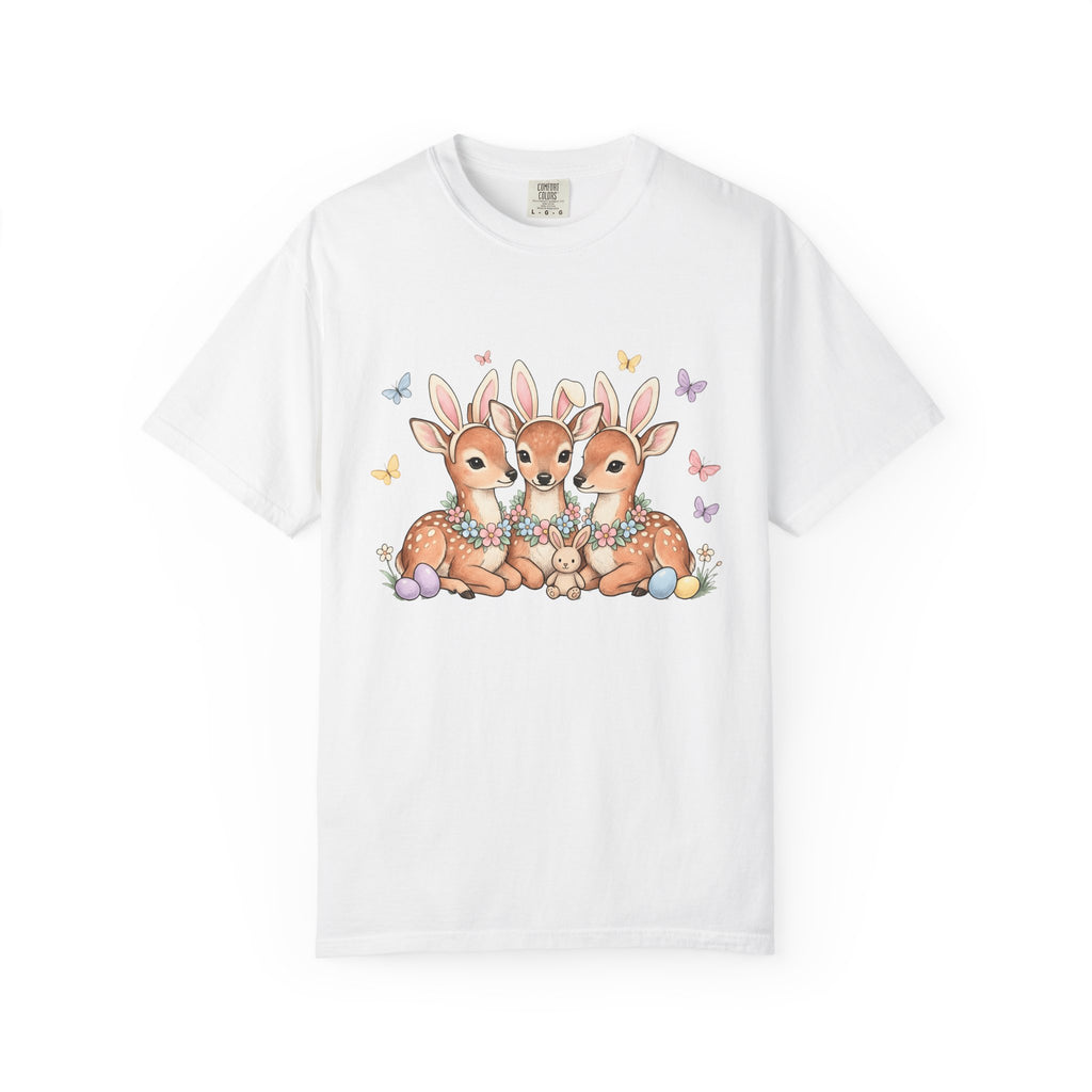 Deer Trio Shirt Easter Animal Gift Women Cute Tee Fawns T-Shirt Easter Fan Cartoon Tshirt Creature Graphic Hand Drawn Bunny Tshirt