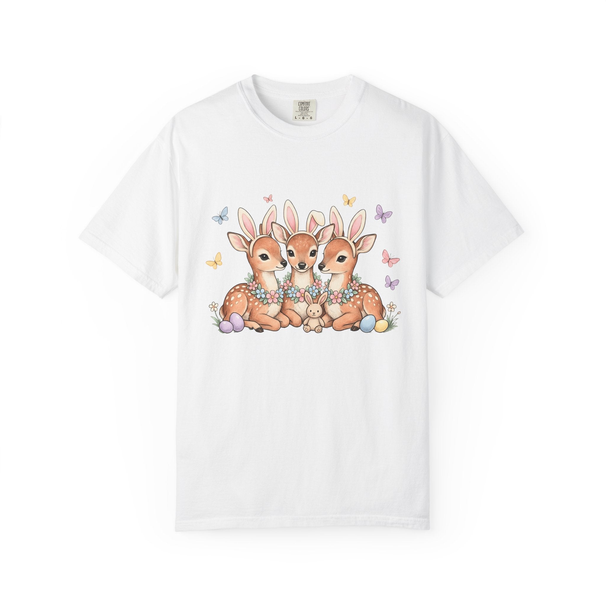 Deer Trio Shirt Easter Animal Gift Women Cute Tee Fawns T-Shirt Easter Fan Cartoon Tshirt Creature Graphic Hand Drawn Bunny Tshirt